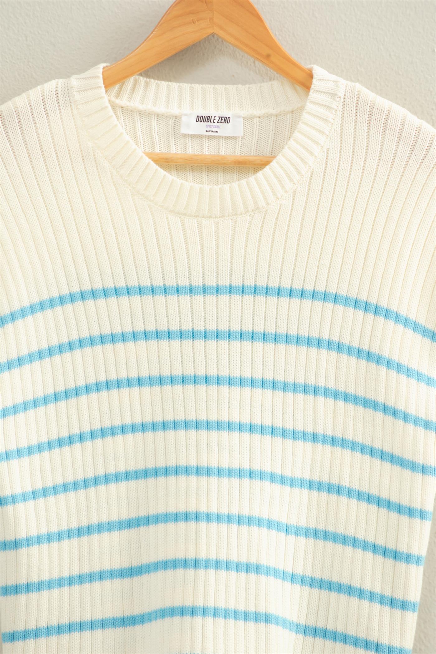 Wholesale Sleeveless Ribbed Striped Knit Top Clothing Tops DZ26A209 BLUE DOUBLE ZERO