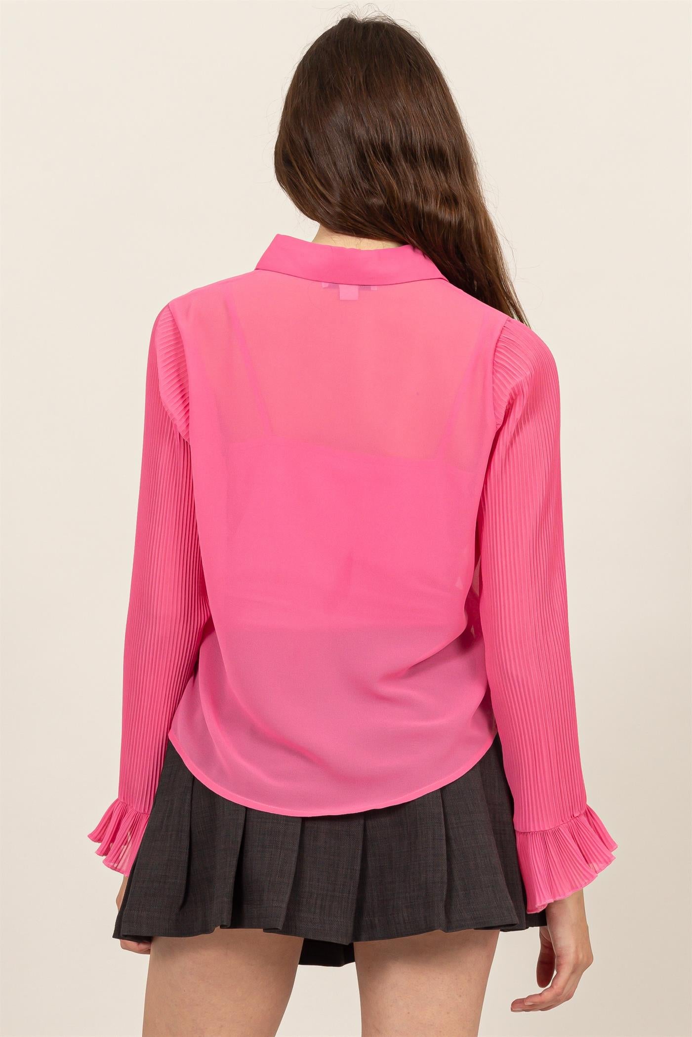Wholesale Bell Sleeve Blouse With Inside Lining Clothing Tops HF25A769 PINK HYFVE