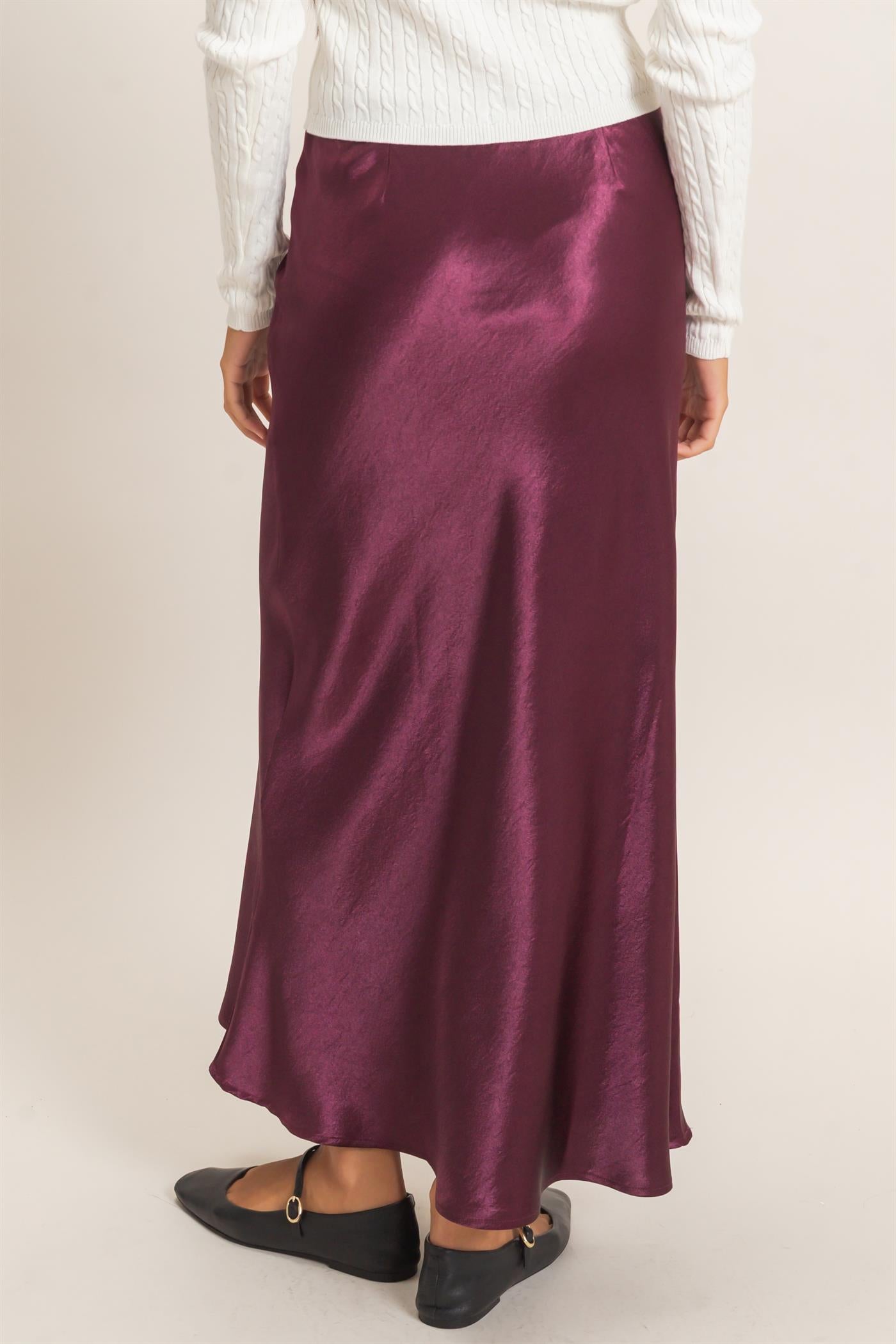 Wholesale Satin Midi Skirt Skirts DZ26C962 DARK CHERRY DOUBLE ZERO