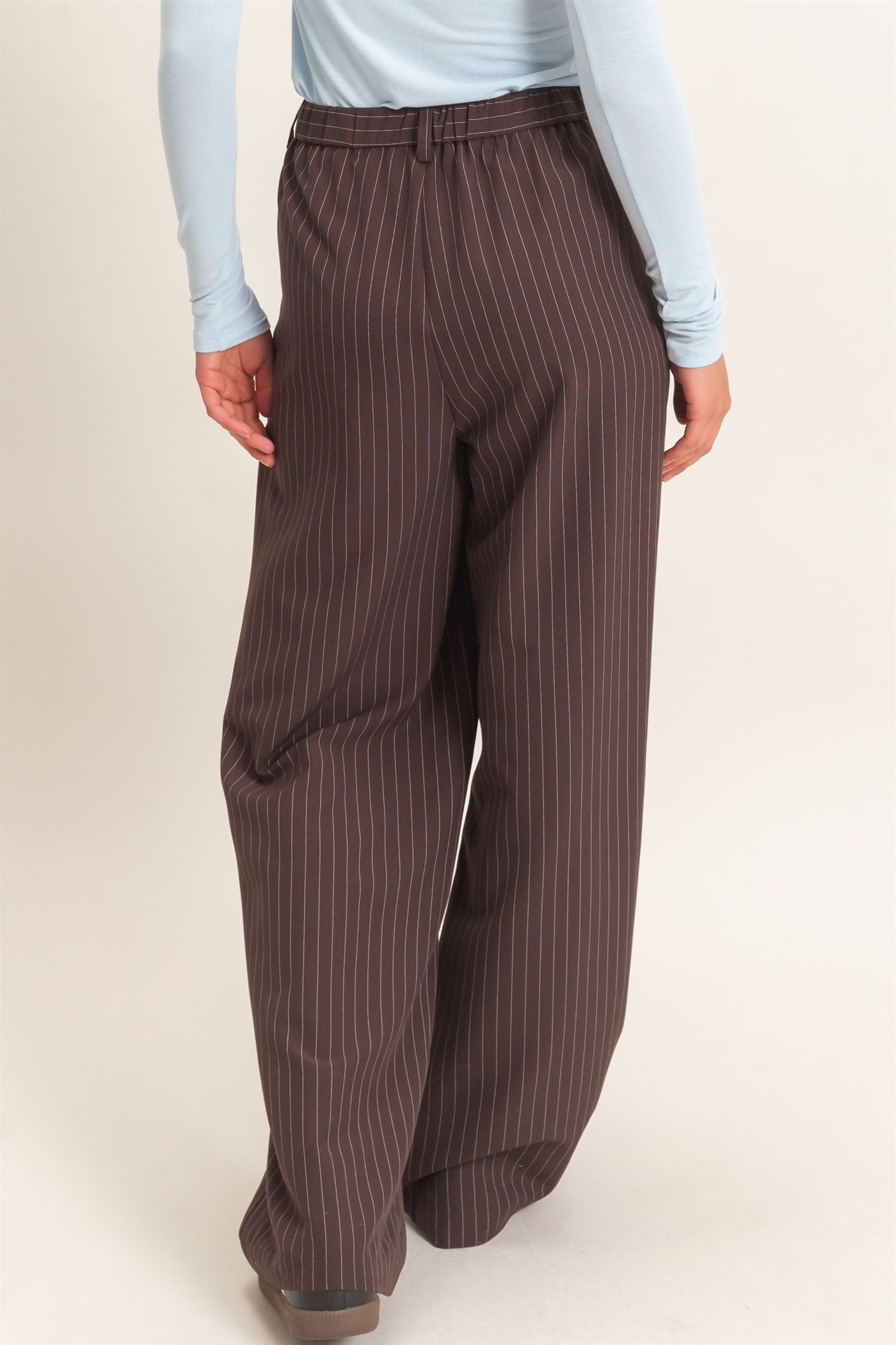 Wholesale Pinstripe Wide-Leg Trousers Pants DZ26E426 DARK BROWN DOUBLE ZERO