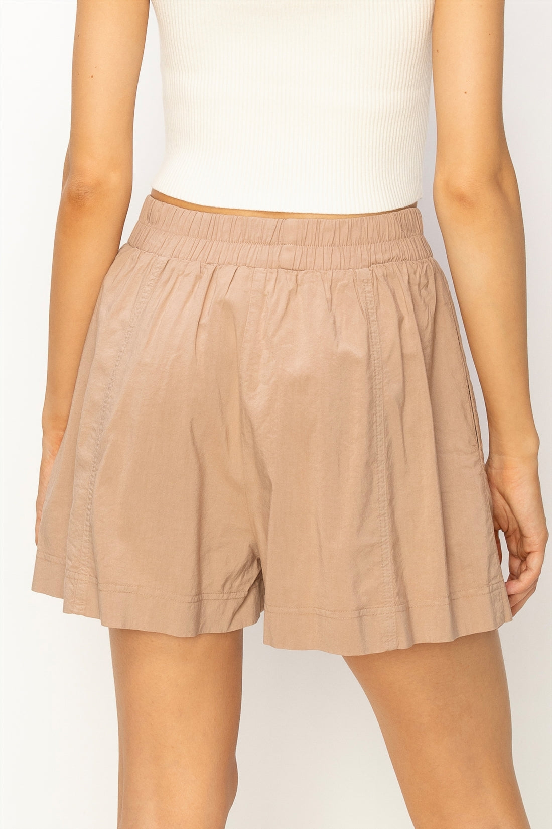 Wholesale Seam Detail High Waist Shorts Shorts DZ24A421 TAN DOUBLE ZERO