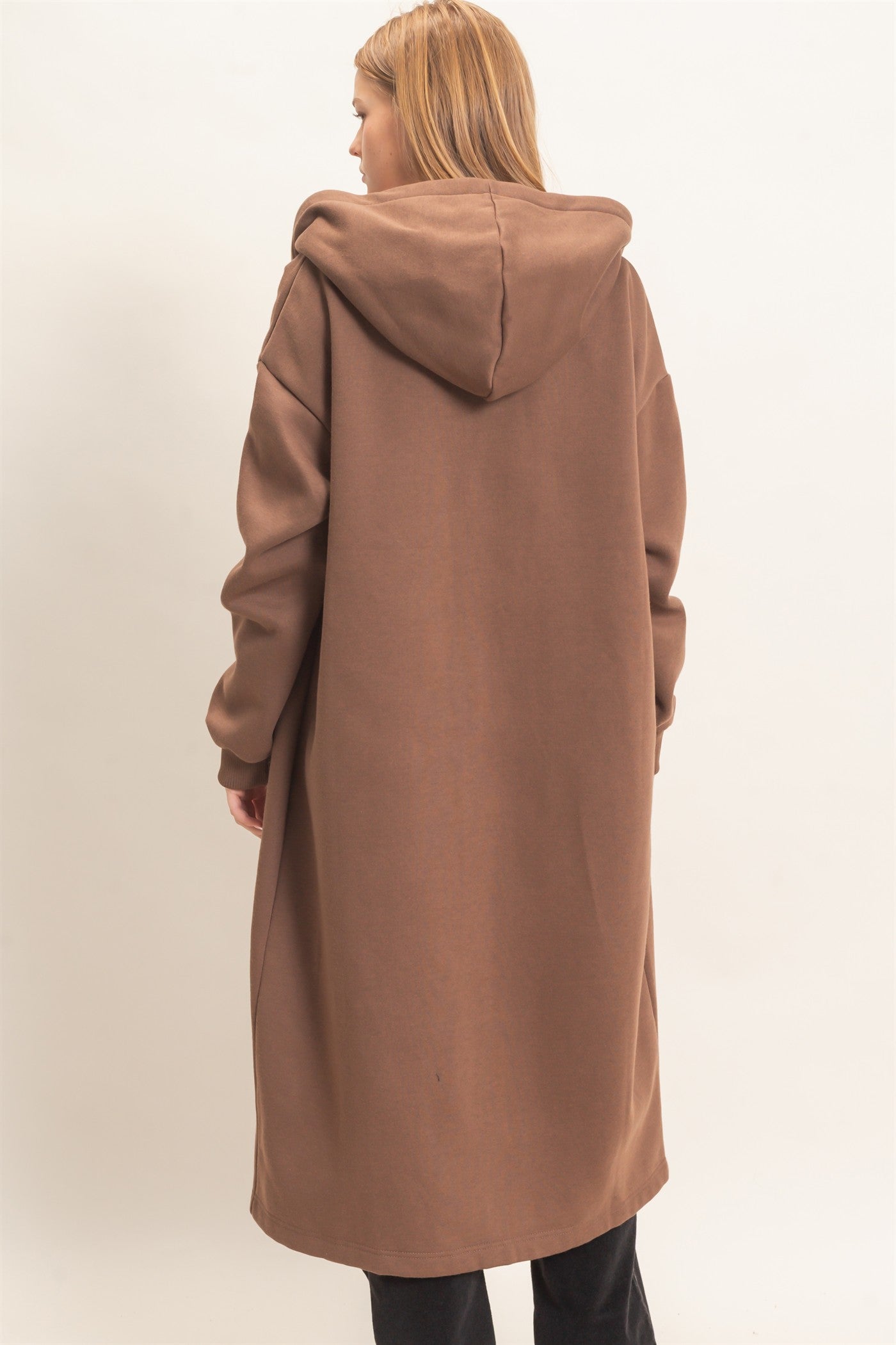 Wholesale Oversized Hooded Open Front Coat Coats & Jackets HF26F142-D BROWN HYFVE