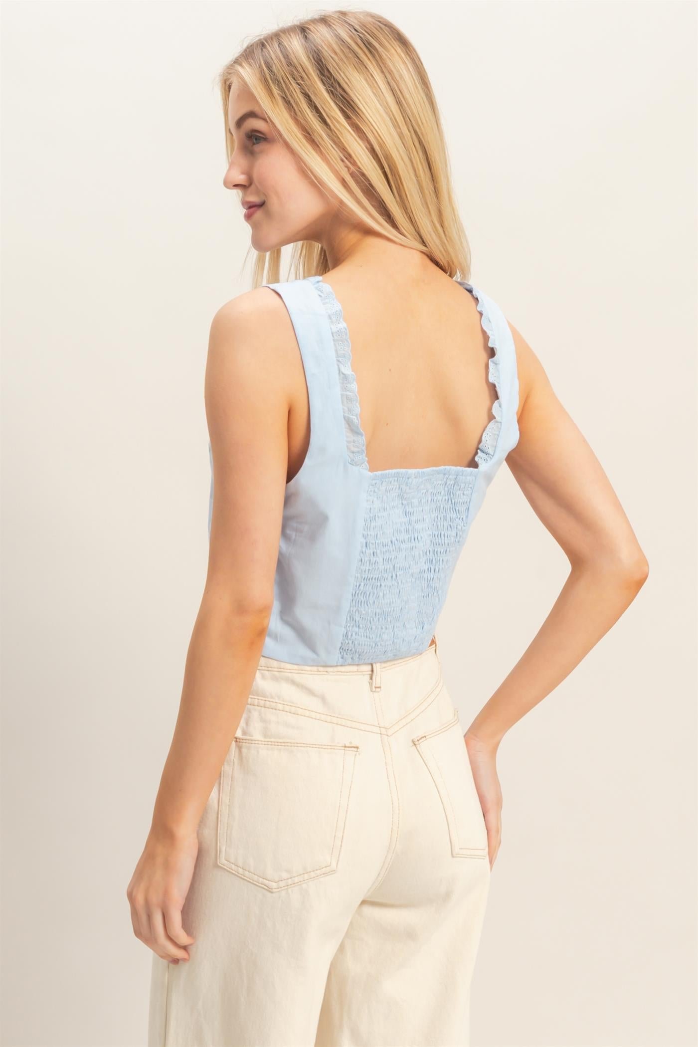 Wholesale Lace Square Neck Tank Clothing Tops HF26A008 L.BLUE HYFVE