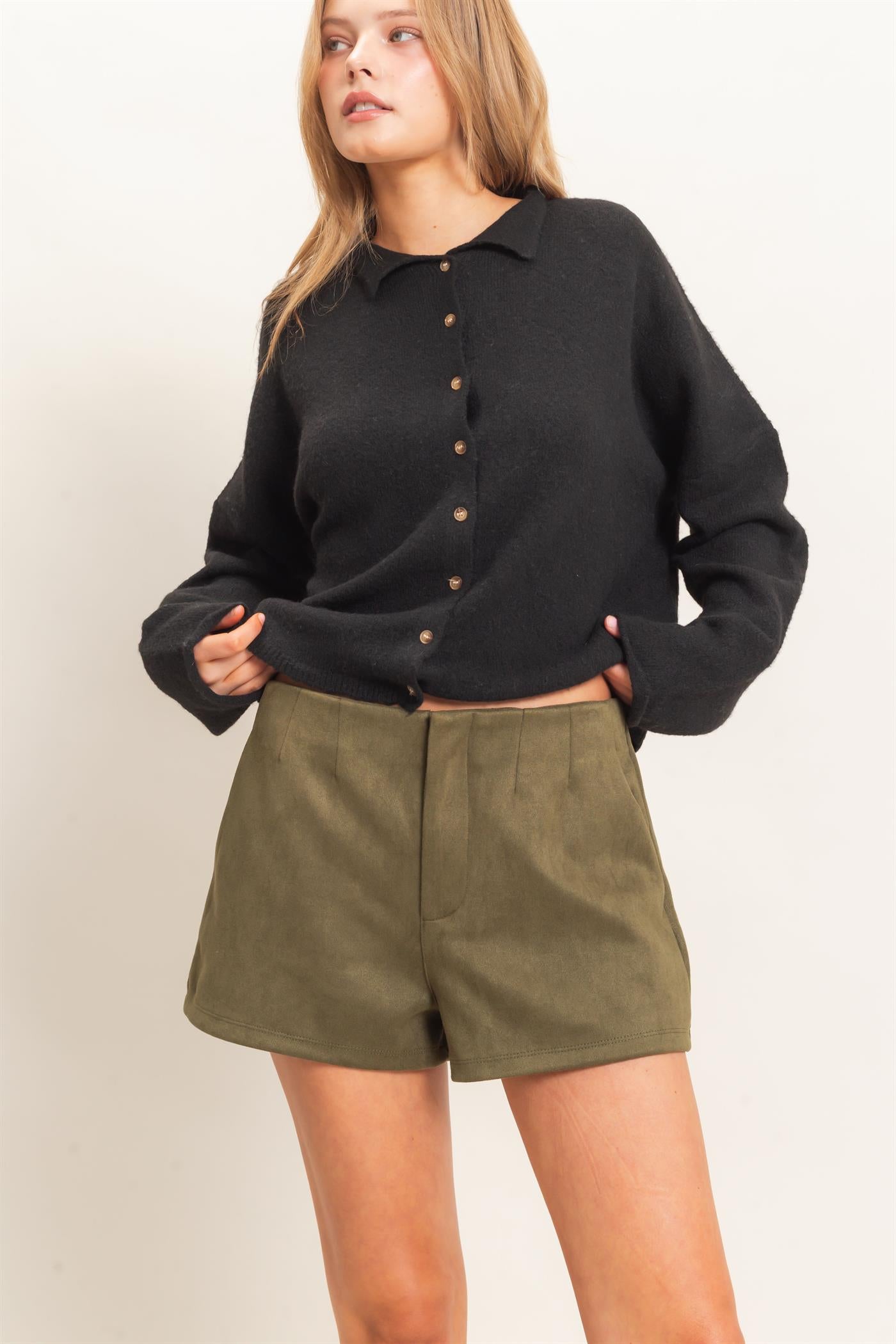 Wholesale High Waist Suede Shorts Shorts HF26E908 OLIVE HYFVE