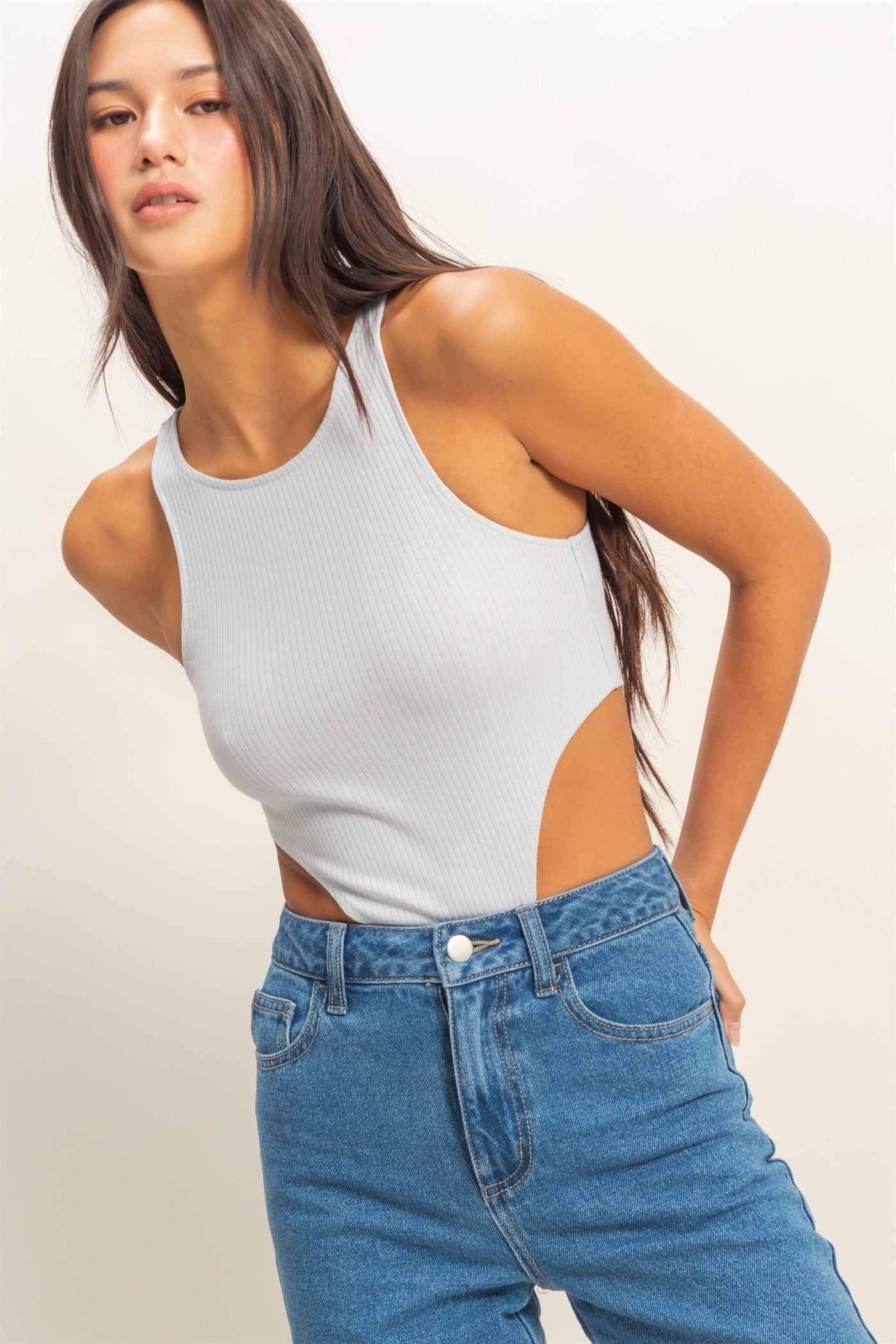 Wholesale High Cut Bodysuit Clothing Tops DZ22E146 ARCTIC BLUE DOUBLE ZERO