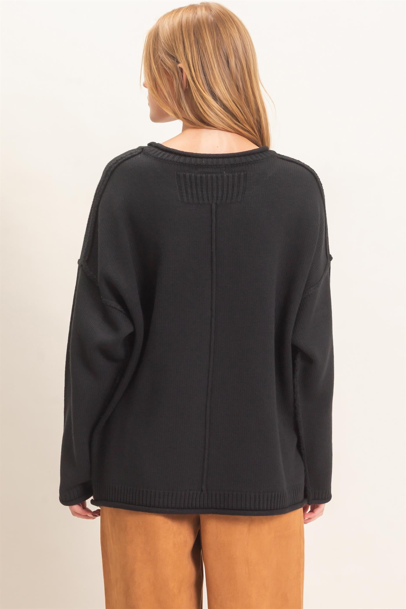 Wholesale Ribbed Crew Neck Sweater Sweaters HF26E769 BLACK HYFVE