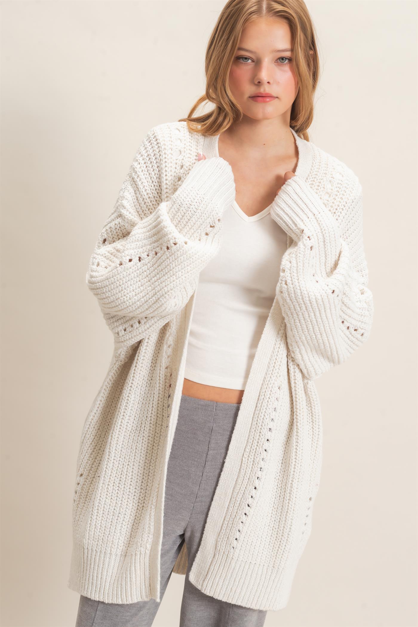 Wholesale Open-Front Cardigan Cardigans HF26C410 IVORY HYFVE