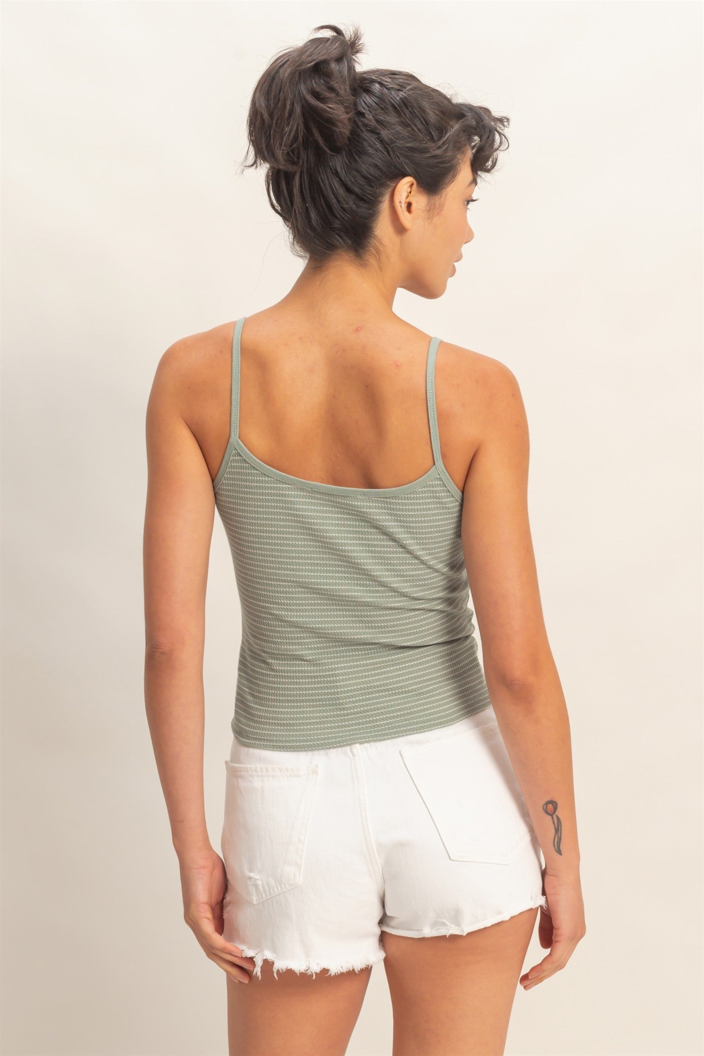 Wholesale Striped Snap-Button Henley Cami Top Camisoles DZ26A885 SAGE GREEN DOUBLE ZERO