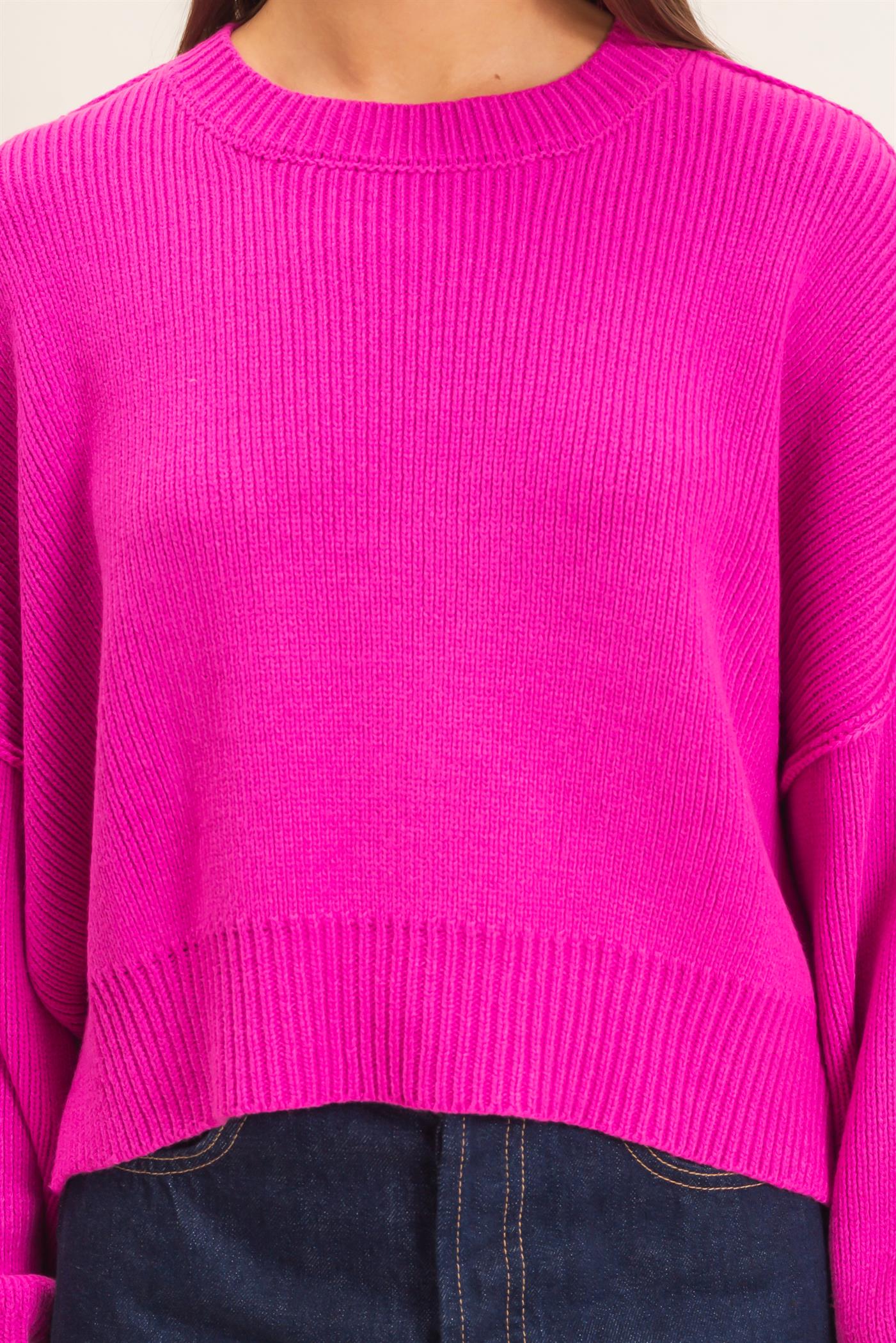Wholesale Ribbed Drop Shoulder Sweater Sweaters DZ26C982 FUCHSIA DOUBLE ZERO
