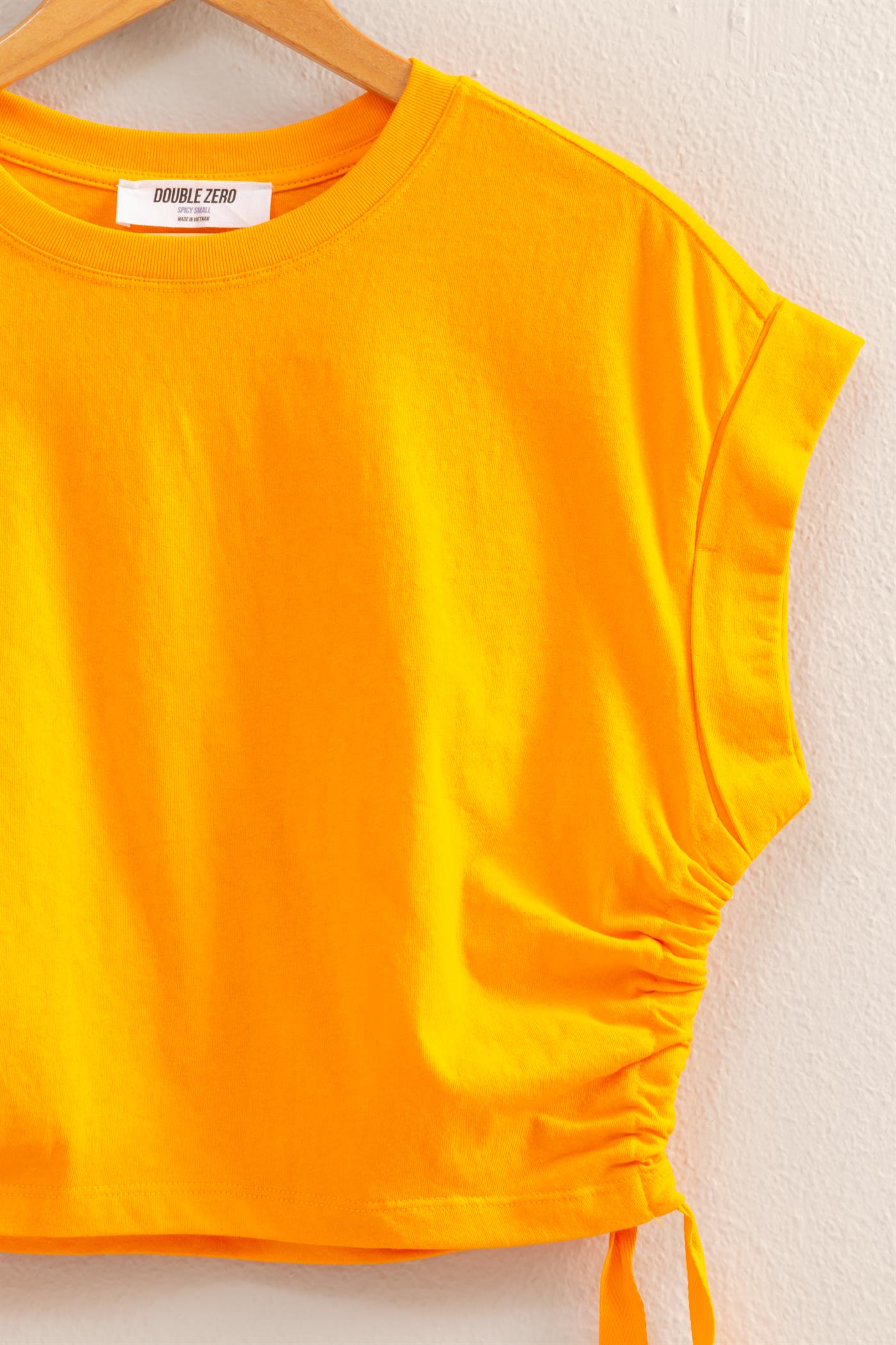Wholesale Short Sleeve Side Tie Detail Top Clothing Tops DZ25C113 ORANGE DOUBLE ZERO