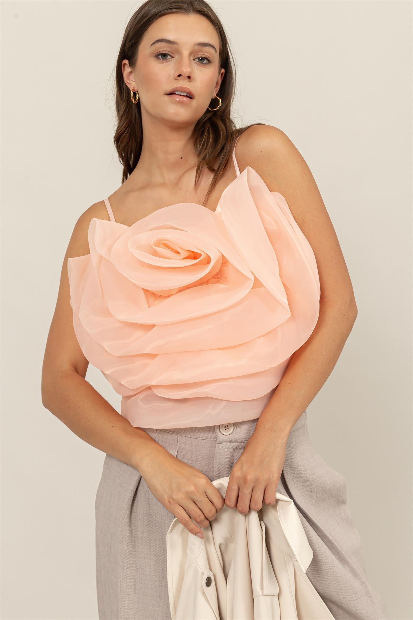 Wholesale 3D Flower Decor Cami Tank Top Clothing Tops HF24G115 PEACH HYFVE