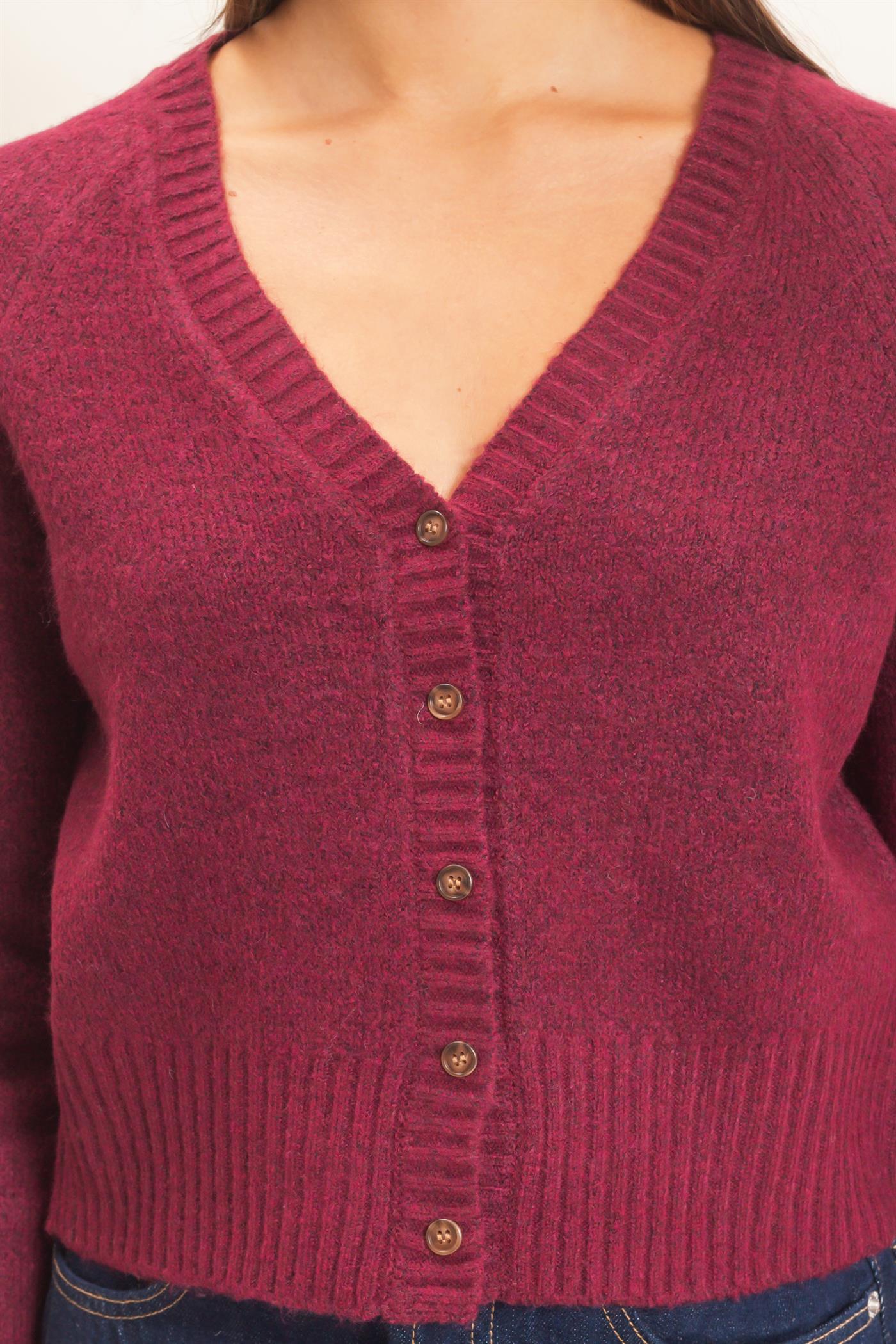 Wholesale V-Neck Cardigan Cardigans DZ26E326 DARK CHERRY DOUBLE ZERO