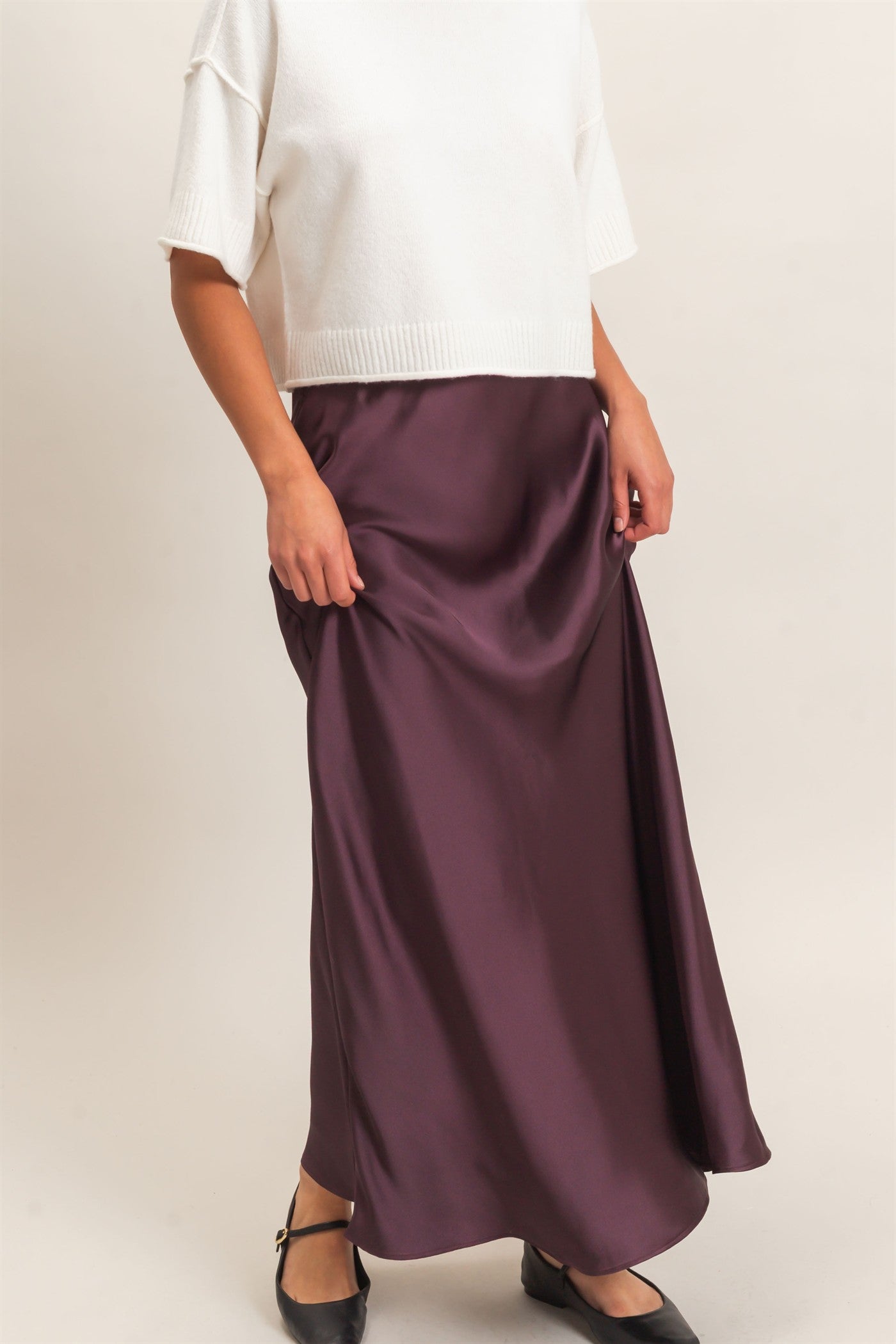 Wholesale Satin Maxi Skirt Skirts DZ26C970 DARK CHERRY DOUBLE ZERO