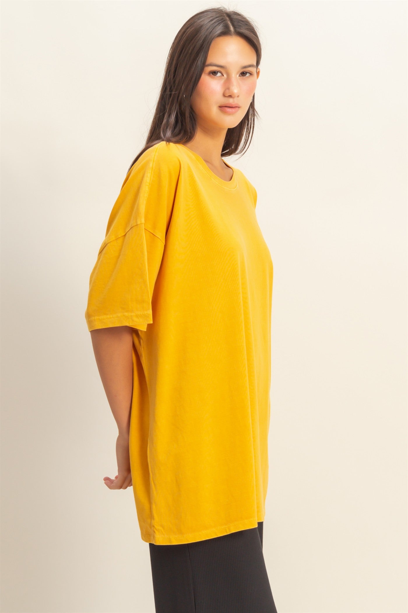 Wholesale Oversized Crew Neck Top Clothing Tops DZ23A198 HOT MUSTARD DOUBLE ZERO