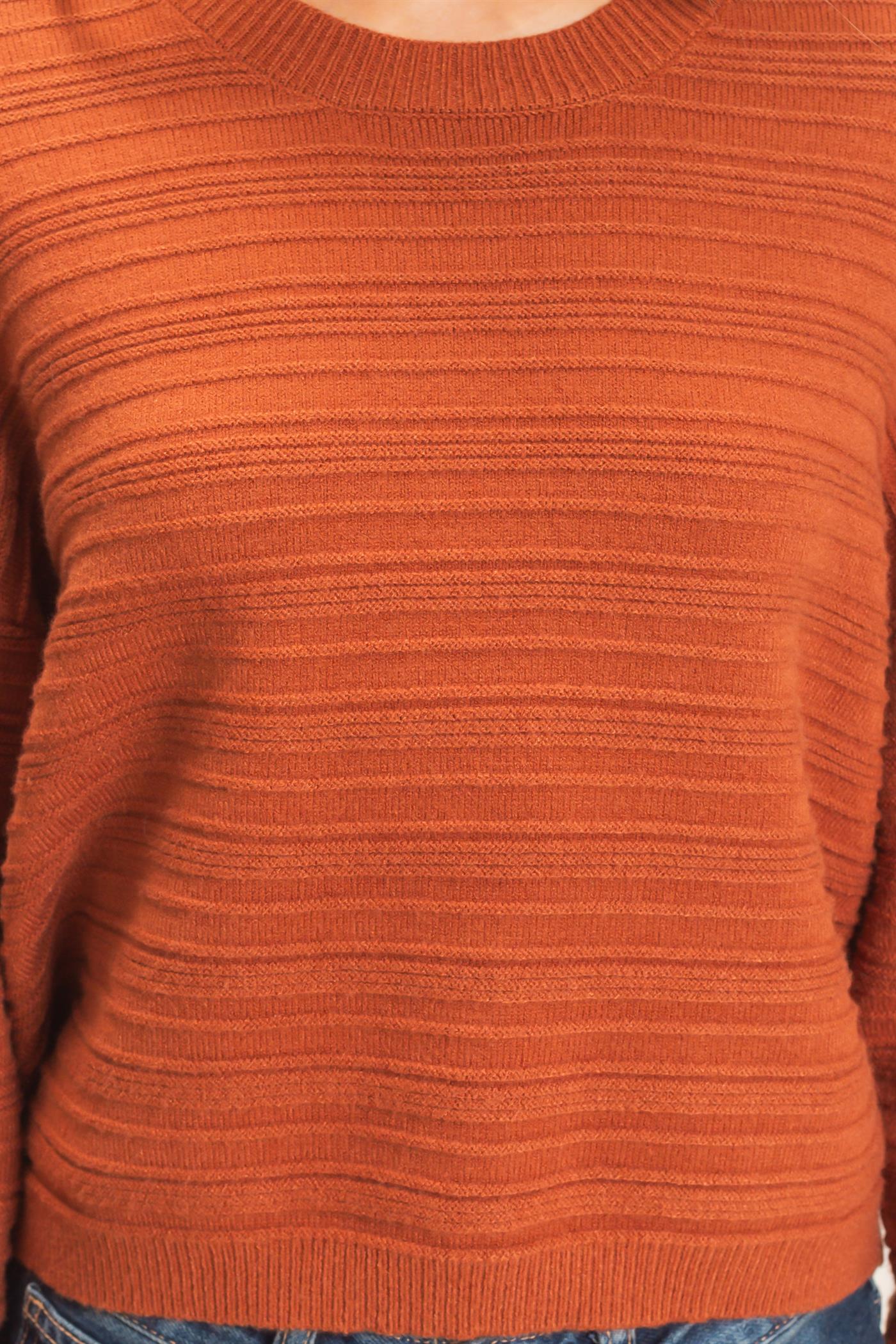 Wholesale Textured Crew Neck Sweater Sweaters HF26F196 BROWN HYFVE