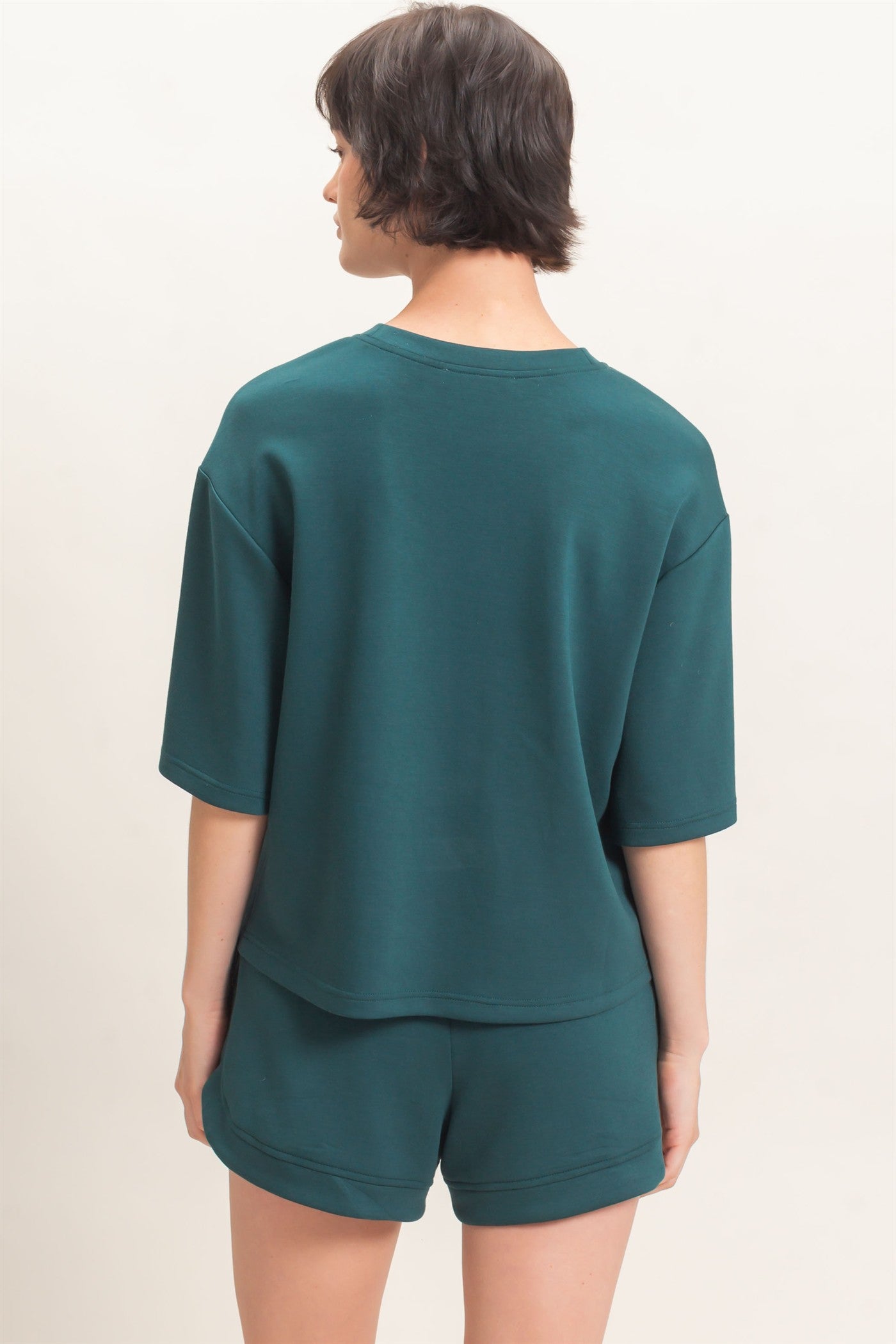 Wholesale Loose Fit Crew Neck Short Sleeve Top Clothing Tops DZ26C965 DEEP GREEN DOUBLE ZERO