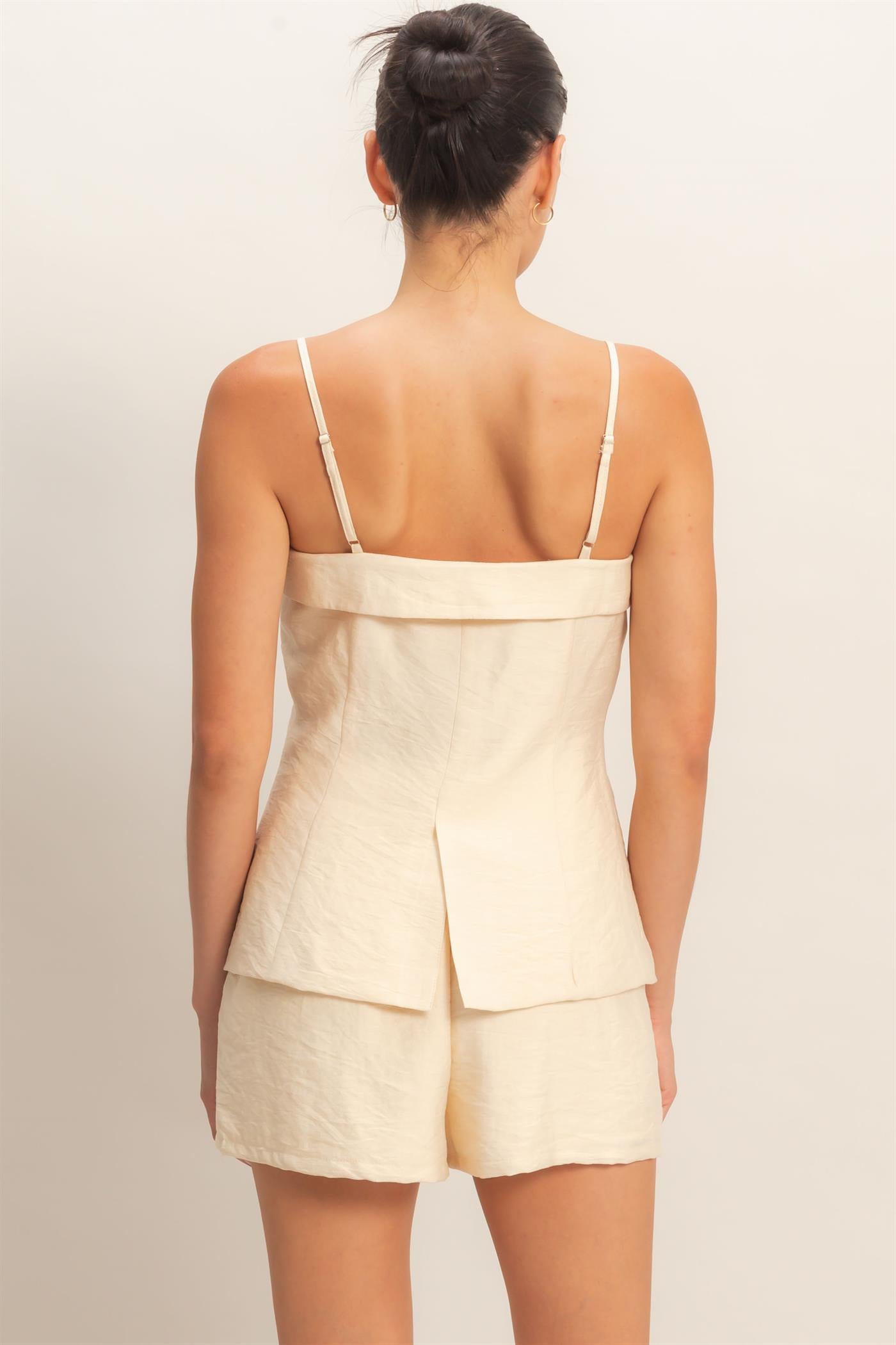 Wholesale Strap Buttoned Top And Shorts Set Clothing DZ26C115-SET IVORY HYFVE