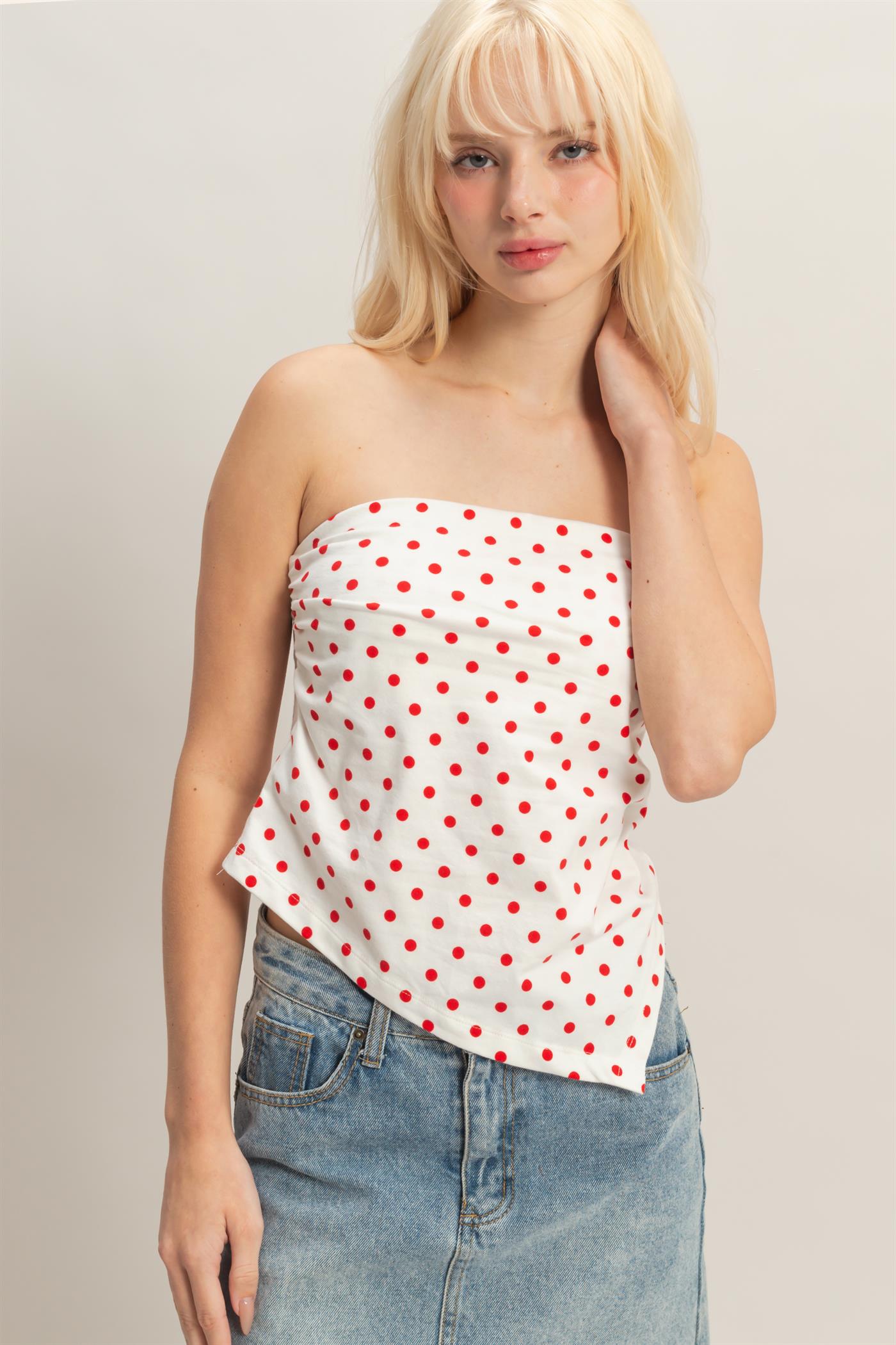Wholesale Polka Dot Triangle Tube Top Clothing Tops DZ26C347 RED DOUBLE ZERO