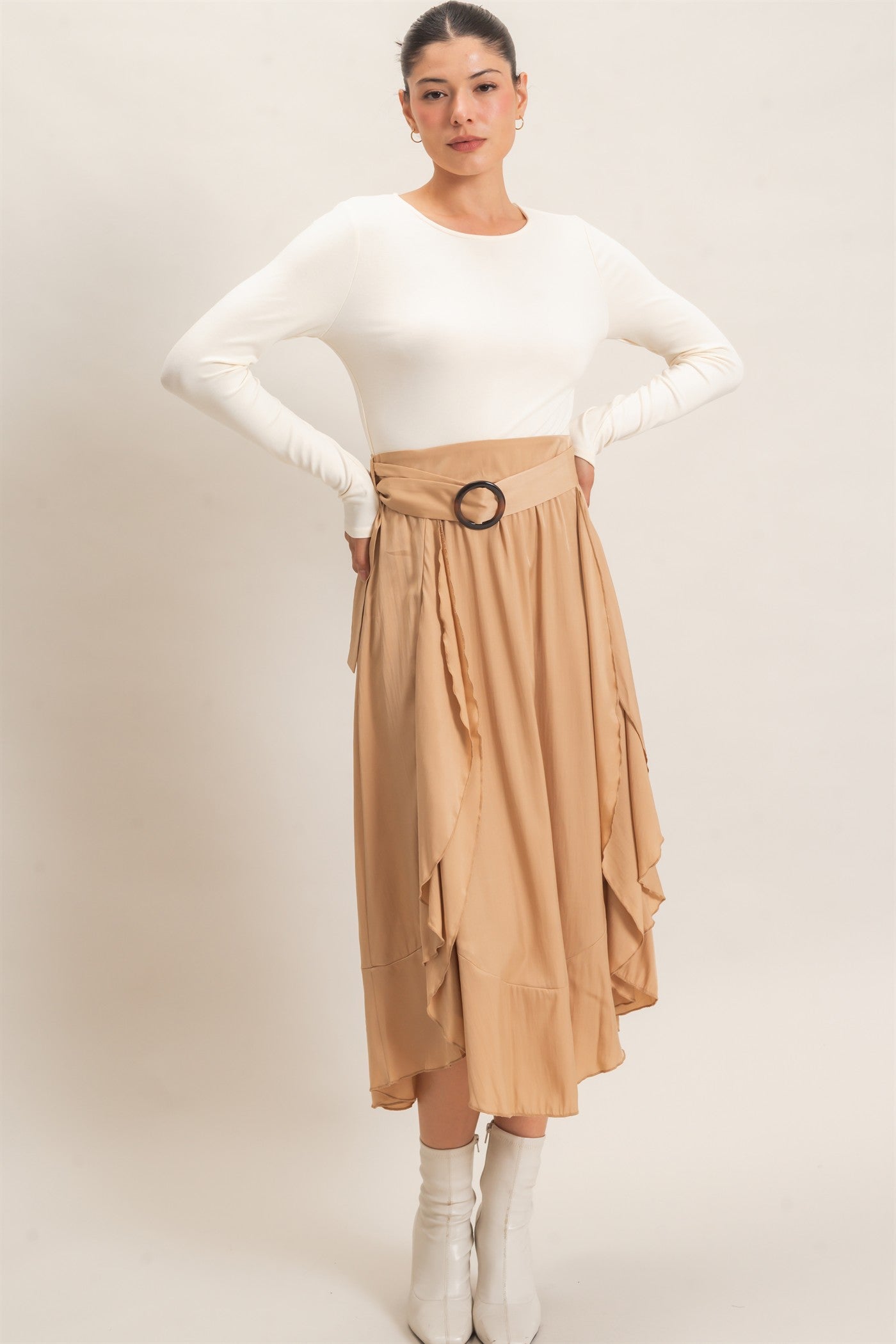 Wholesale Long Sleeve Flowy Dress Dresses HF26C997 CREAM HYFVE