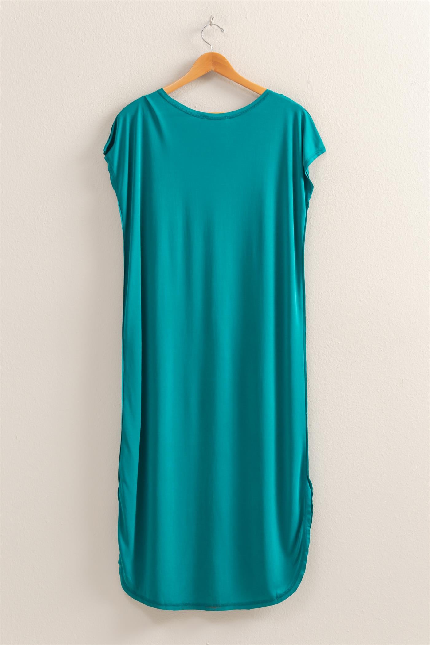 Wholesale Soft High Low Midi Dress  With Round Hem Dresses DZ25E307 TEAL DOUBLE ZERO