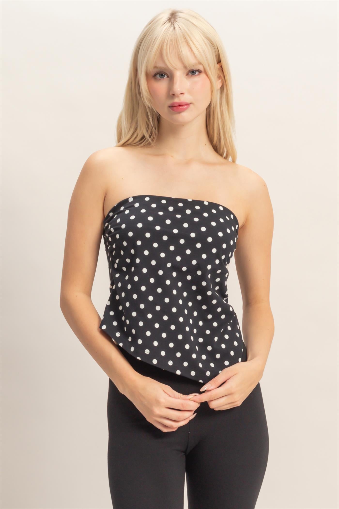 Wholesale Polka Dot Triangle Tube Top Clothing Tops DZ26C347 BLACK DOUBLE ZERO