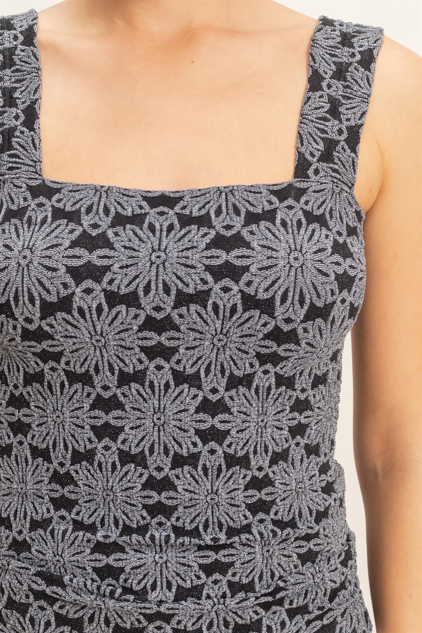 Wholesale Floral Jacquard Square Neck Top Tank Tops HF26E337 BLACK HYFVE