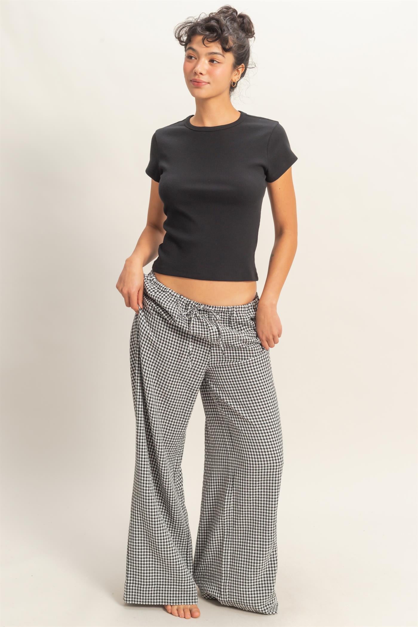 Wholesale Basic Ribbed Short Sleeve Top Clothing Tops DZ26A137 BLACK DOUBLE ZERO