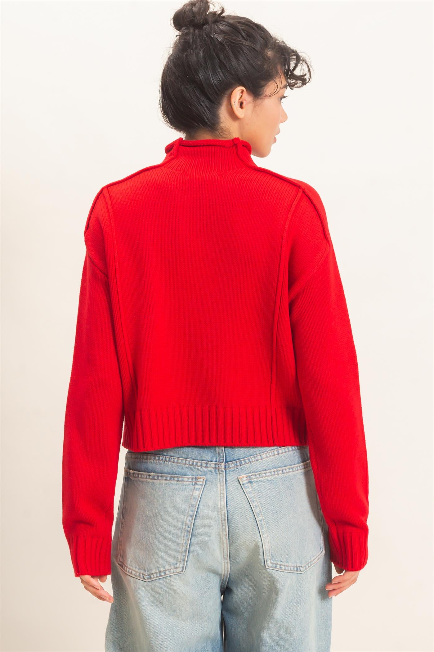 Wholesale Roll Neck Sweater With Reversed Seam Sweaters DZ26E271 RED DOUBLE ZERO