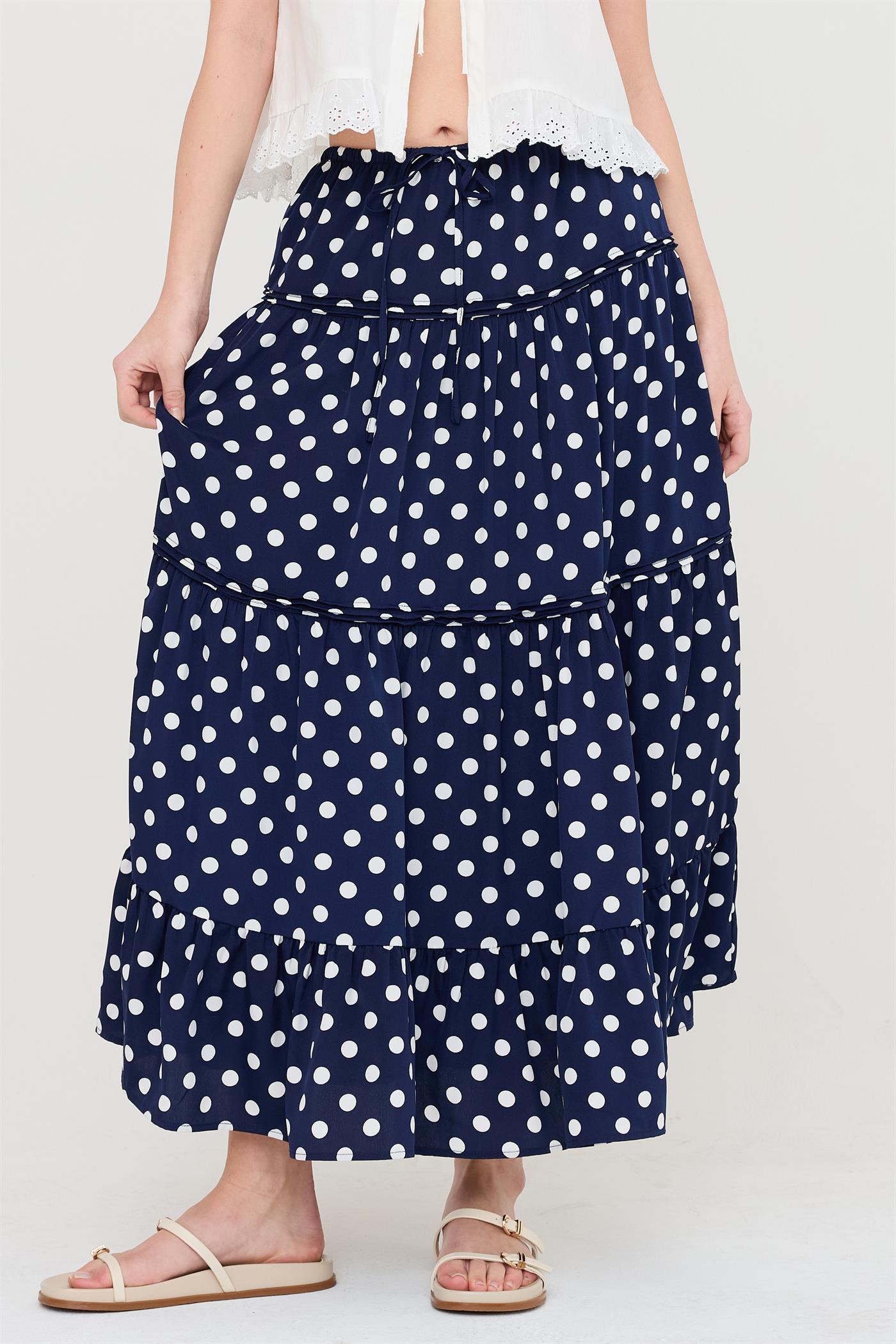 Wholesale Tiered Polka Dot Skirt Skirts HF26C066 NAVY HYFVE