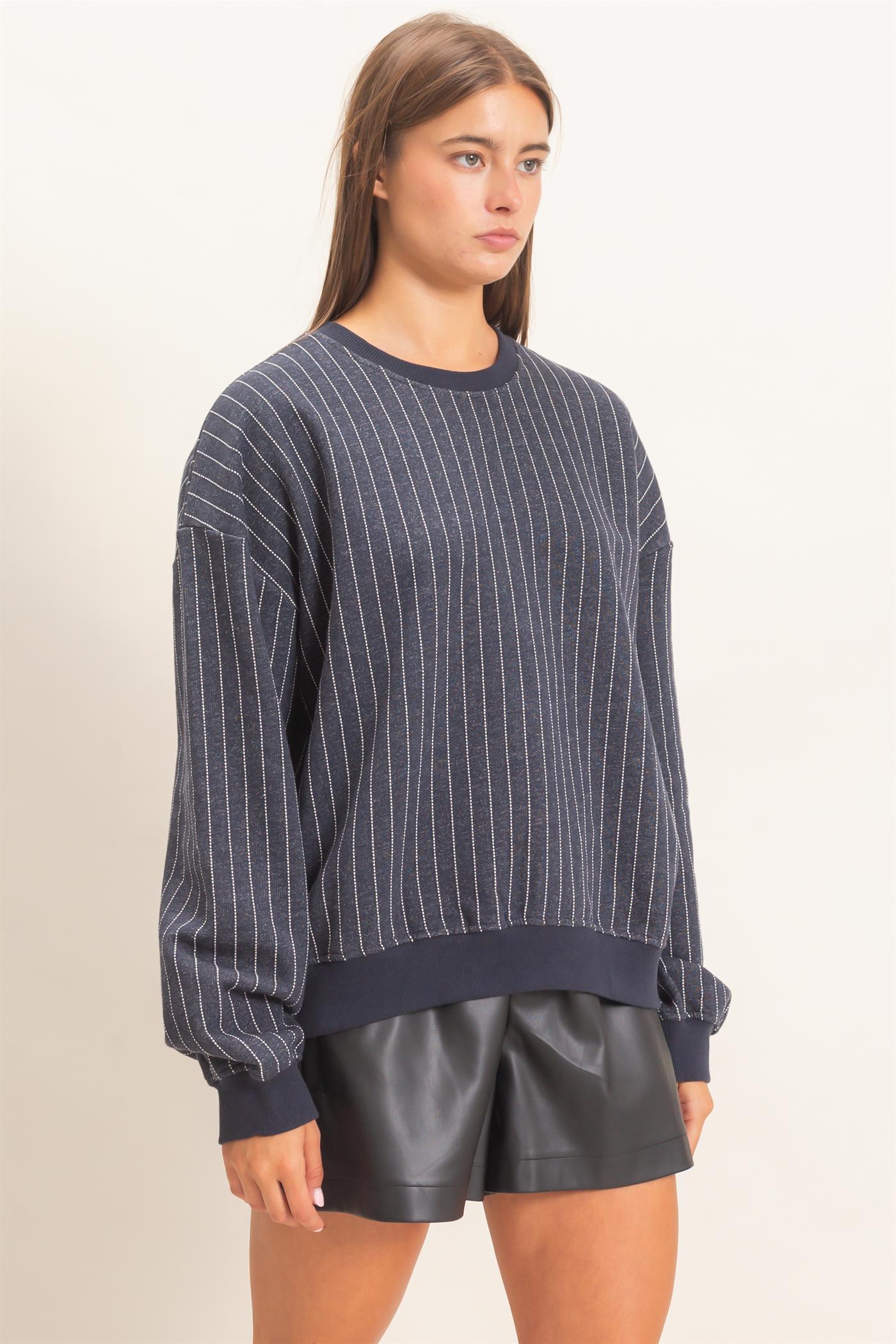 Wholesale Pinstripe Crew Neck Sweatshirt Sweatshirts DZ26E627 NAVY DOUBLE ZERO