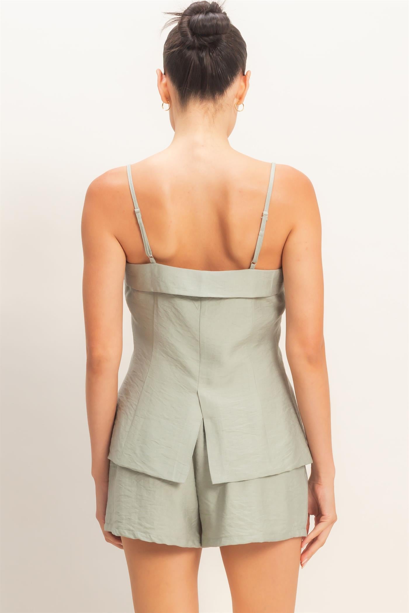 Wholesale Strap Buttoned Top And Shorts Set Clothing DZ26C115-SET SAGE GREEN HYFVE