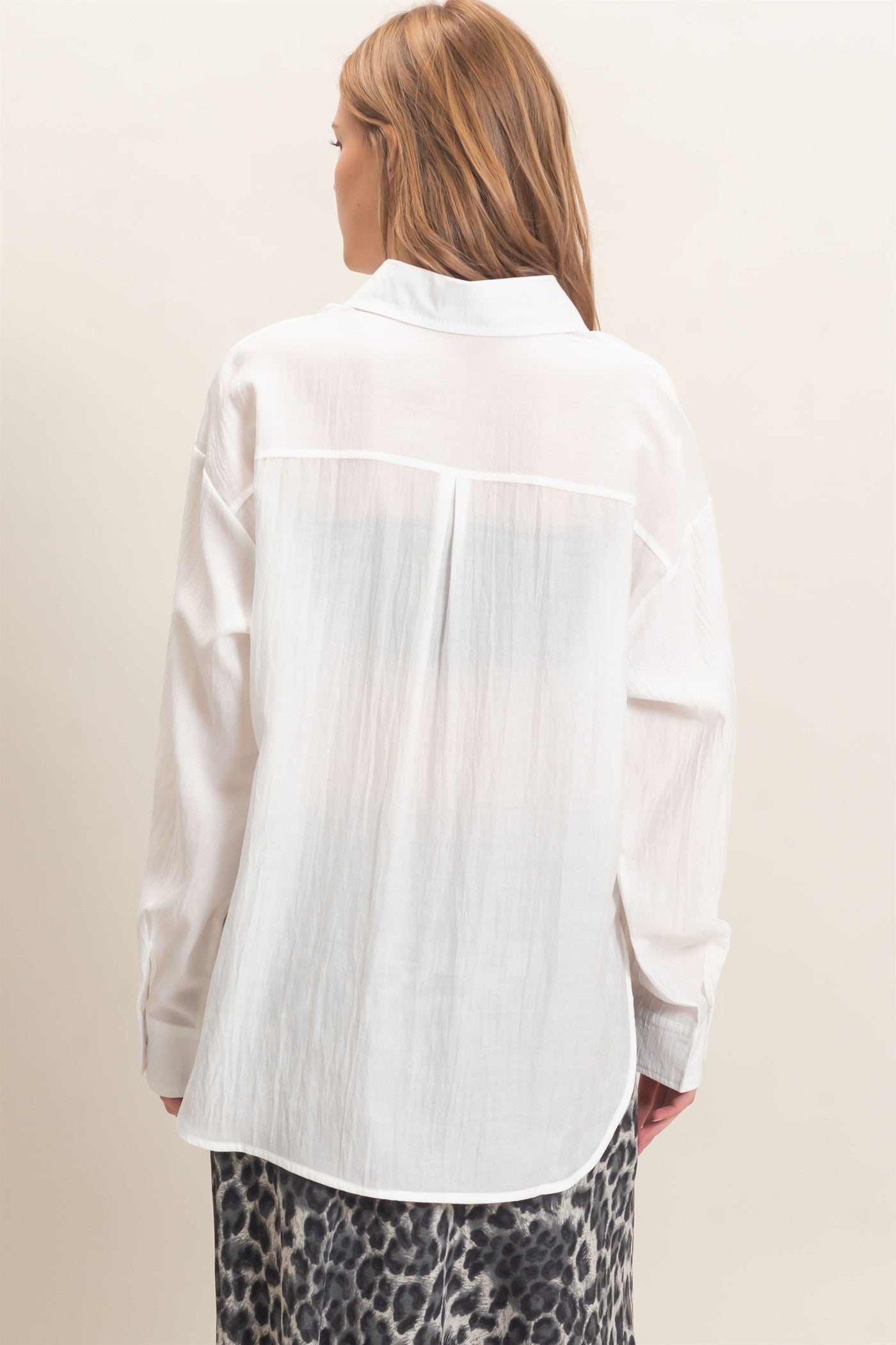 Wholesale Crinkled Button-Up Shirt Clothing Tops HF26E691 OFF WHITE HYFVE