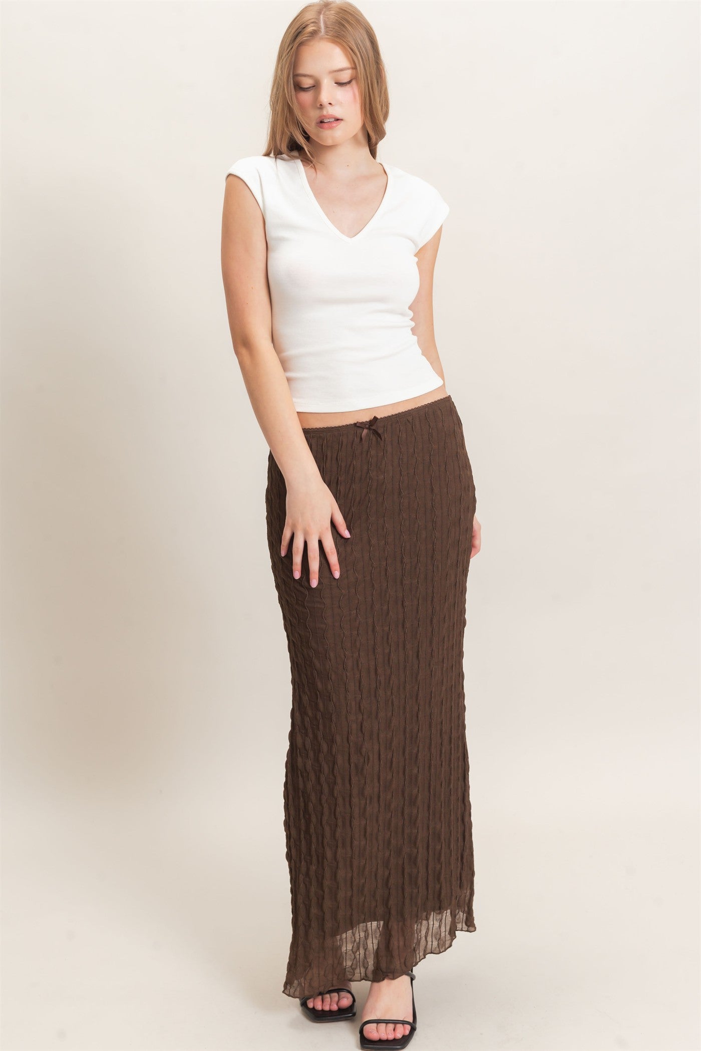 Wholesale Textured Maxi Skirt Skirts HF26F074 BROWN HYFVE