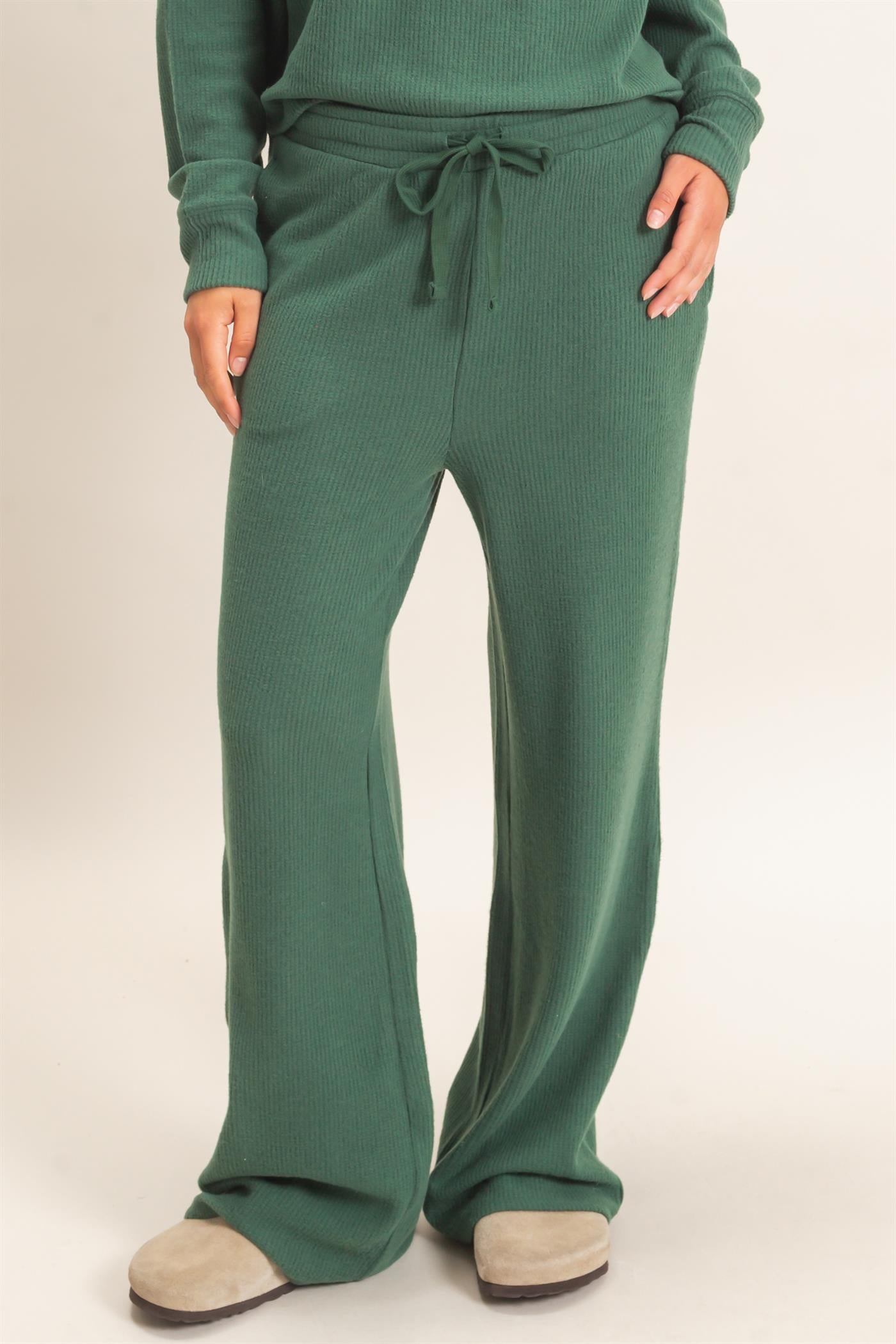 Wholesale Brushed Waffle Drawstring Pants Pants DZ26F313 DARK GREEN DOUBLE ZERO