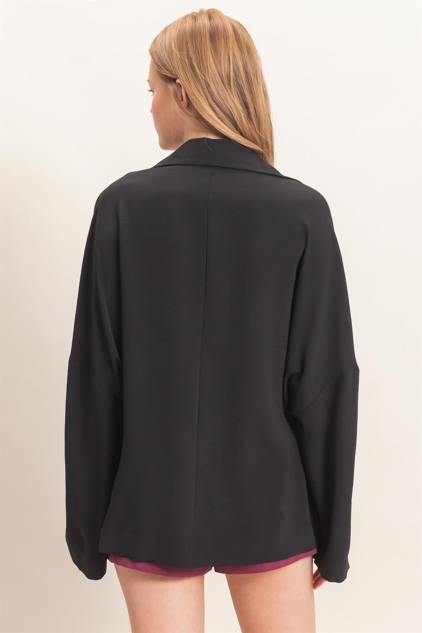 Wholesale Buttoned Collar Split Sleeve Top Clothing Tops HF26F071 BLACK HYFVE
