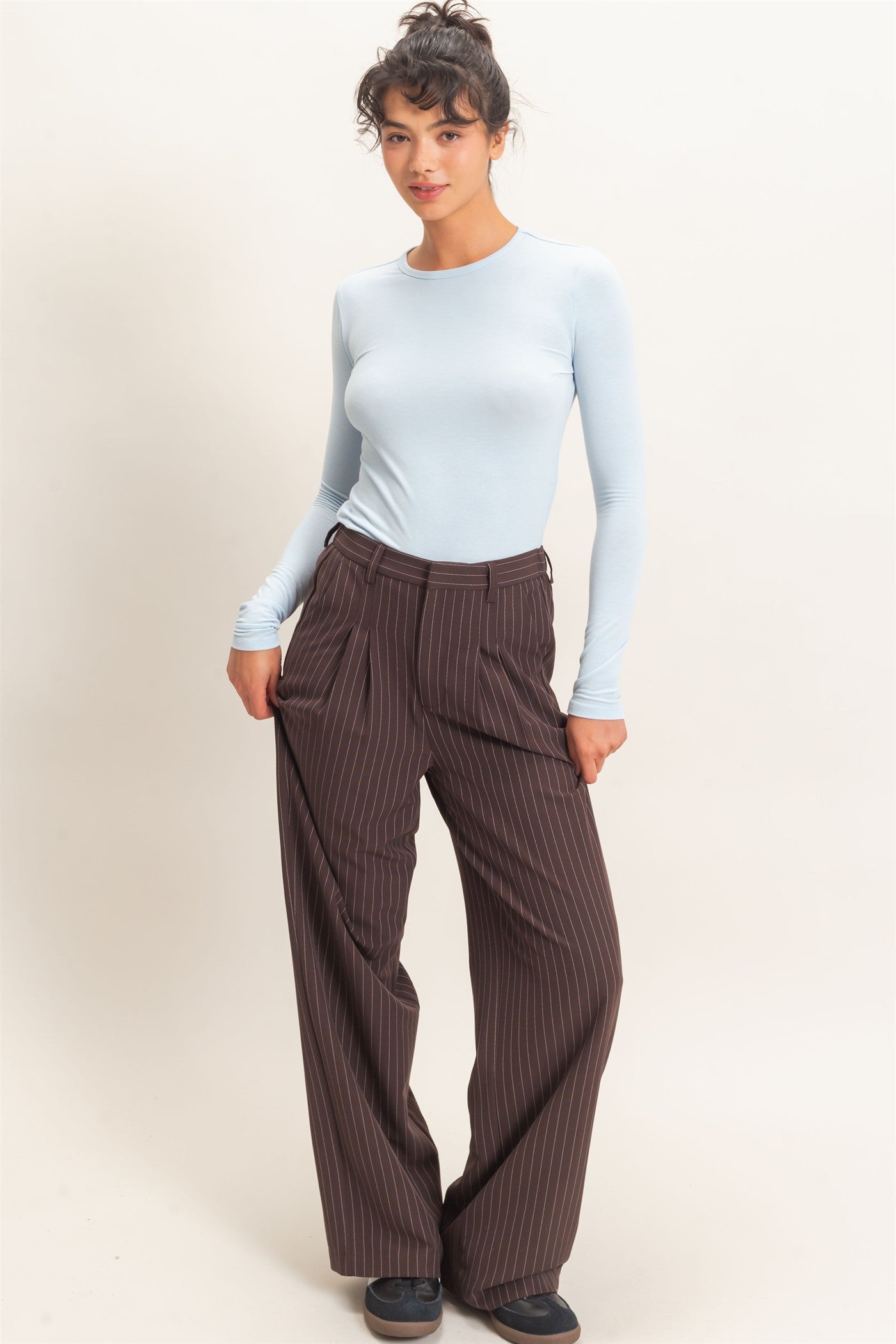 Wholesale Crew Neck Long Sleeve Top Clothing Tops DZ26E258 ICE BLUE DOUBLE ZERO
