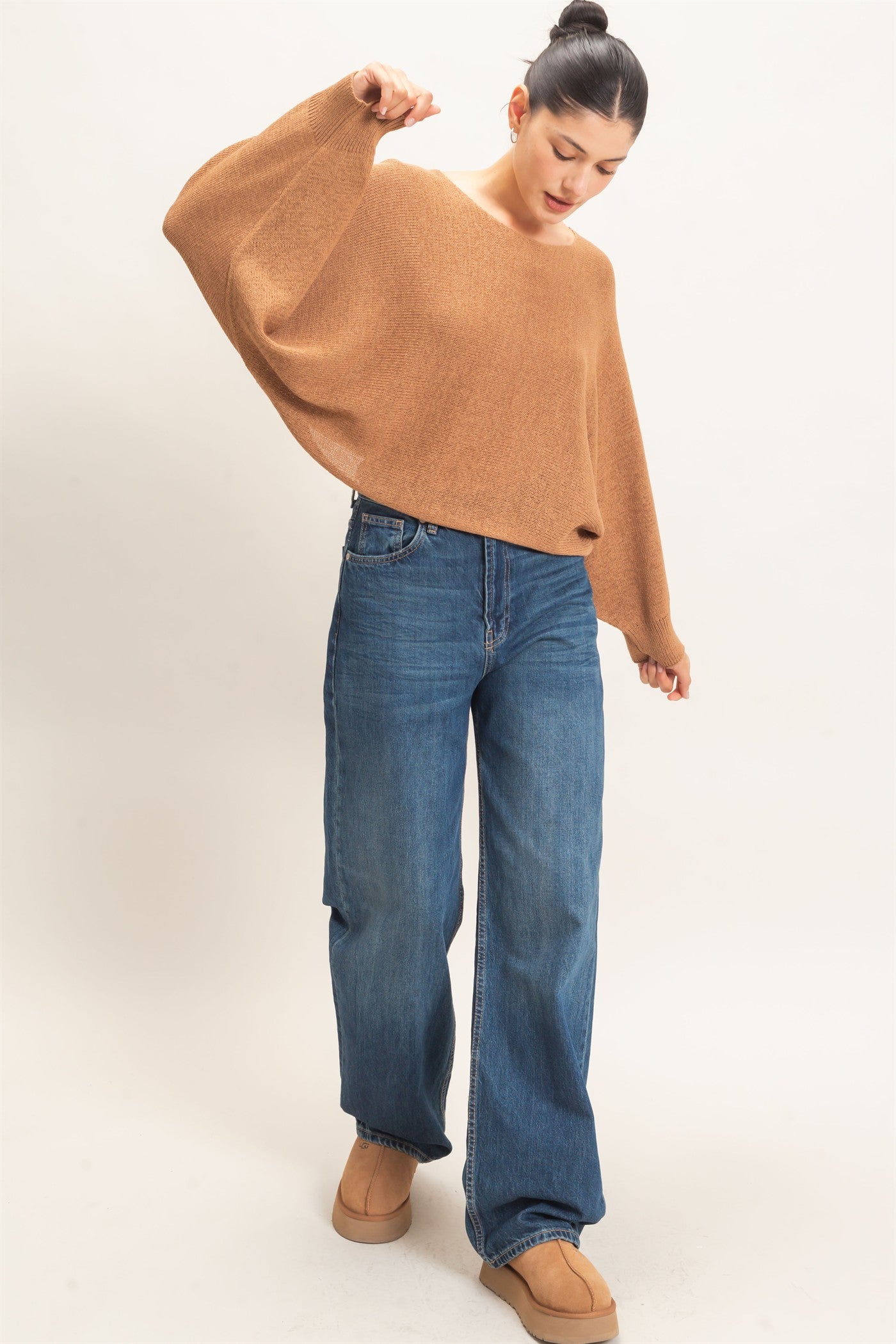 Wholesale Loose Knit Boat Neck Sweater Sweaters HF26E896 TAUPE HYFVE