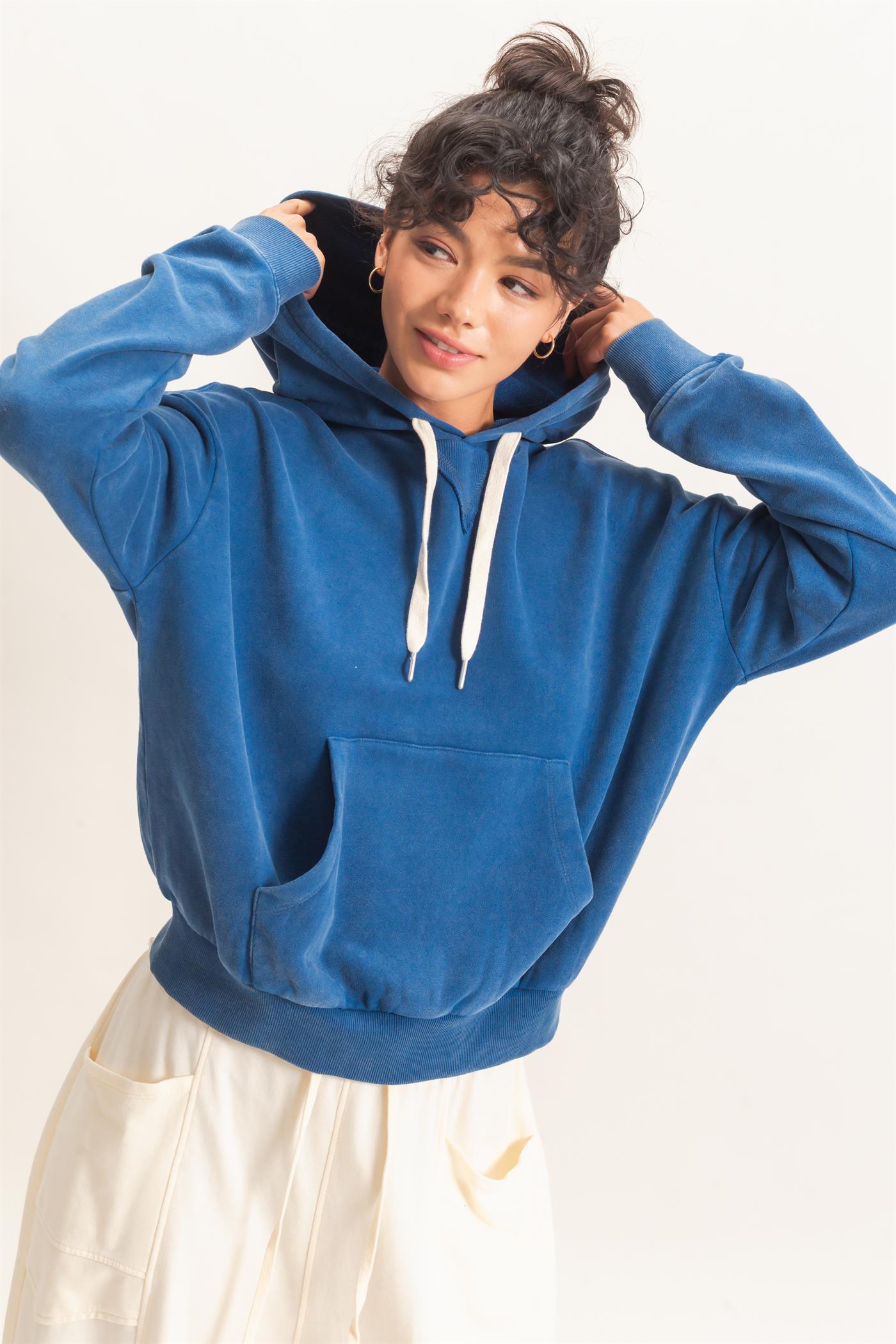 Wholesale Acid Wash Hoodie Clothing Tops DZ26E112 NAVY DOUBLE ZERO