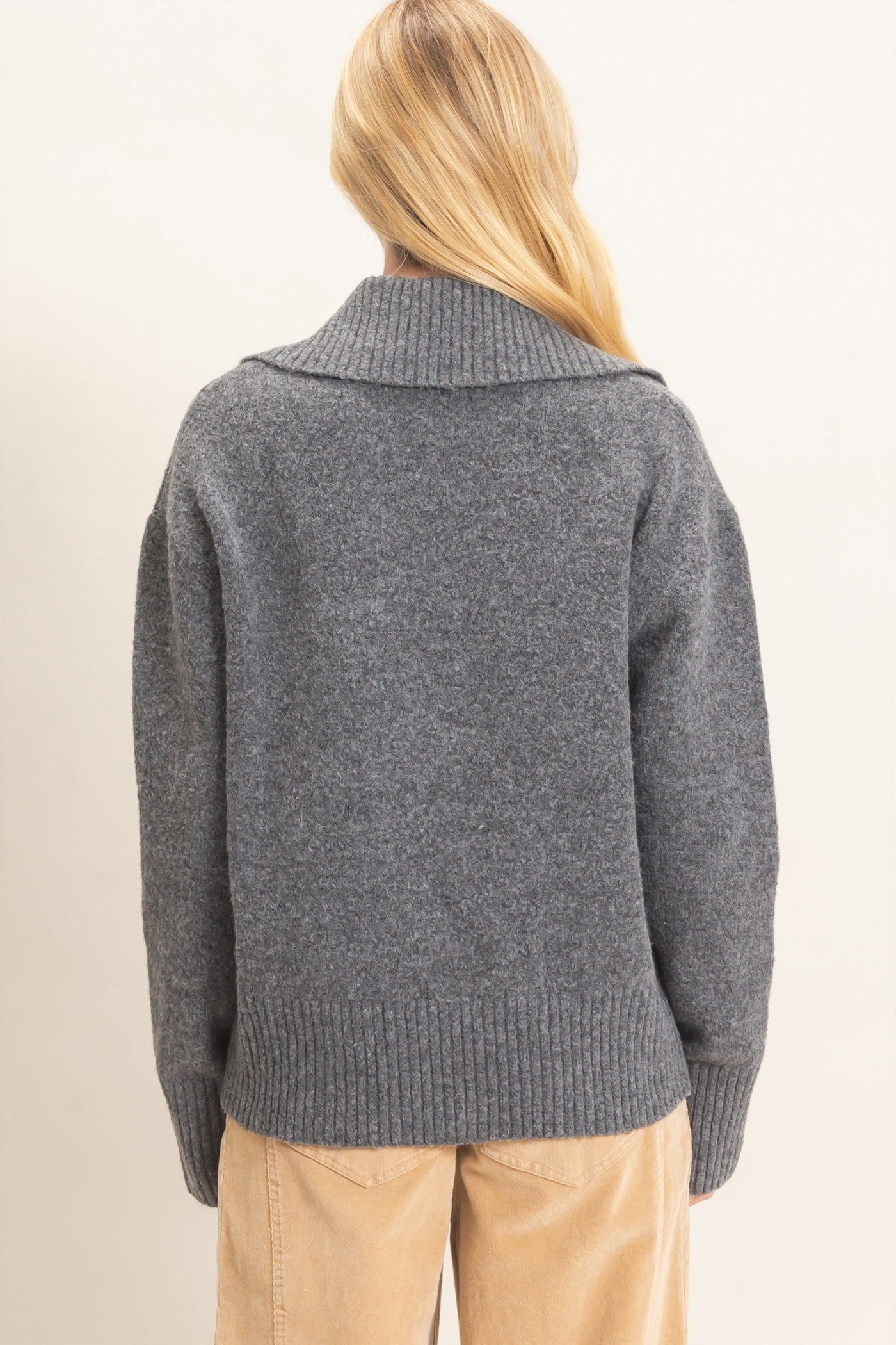 Wholesale Button-Up Collared Sweater Sweaters HF26E752 GRAY HYFVE