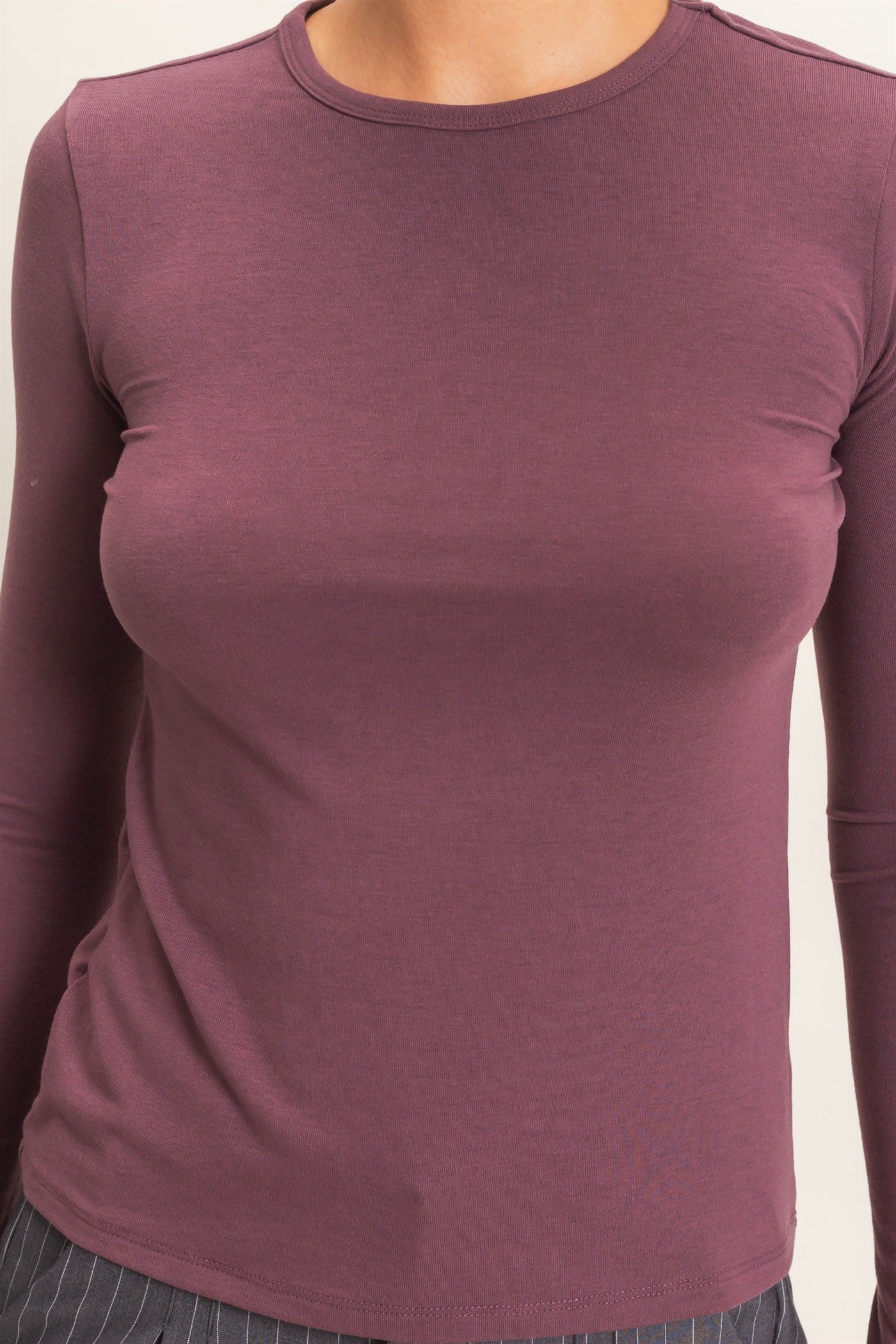 Wholesale Crew Neck Long Sleeve Top Clothing Tops DZ26E258 COCOA DOUBLE ZERO