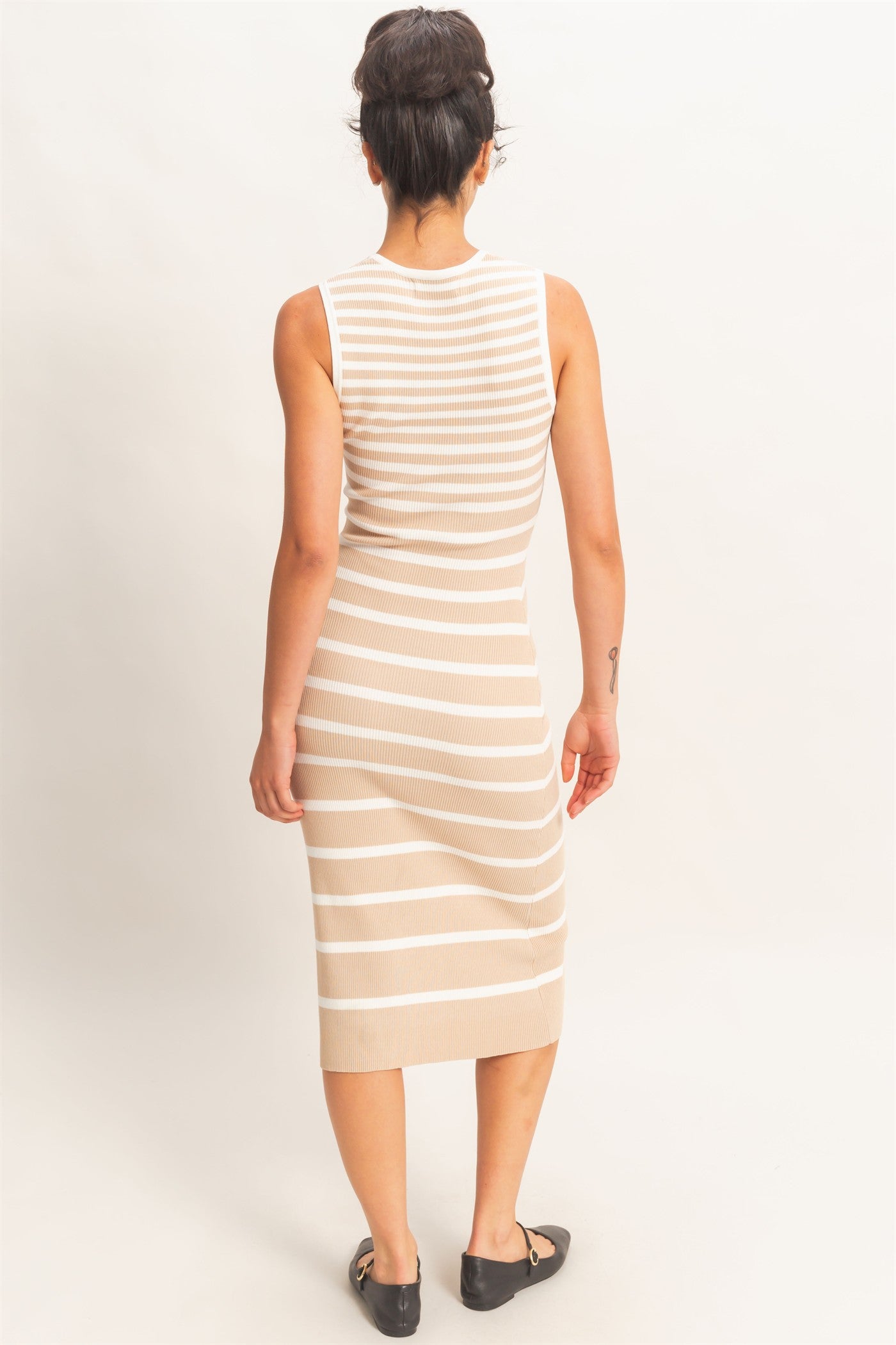 Wholesale Striped Ribbed Tank Midi Dress Dresses DZ26A797 TAUPE DOUBLE ZERO
