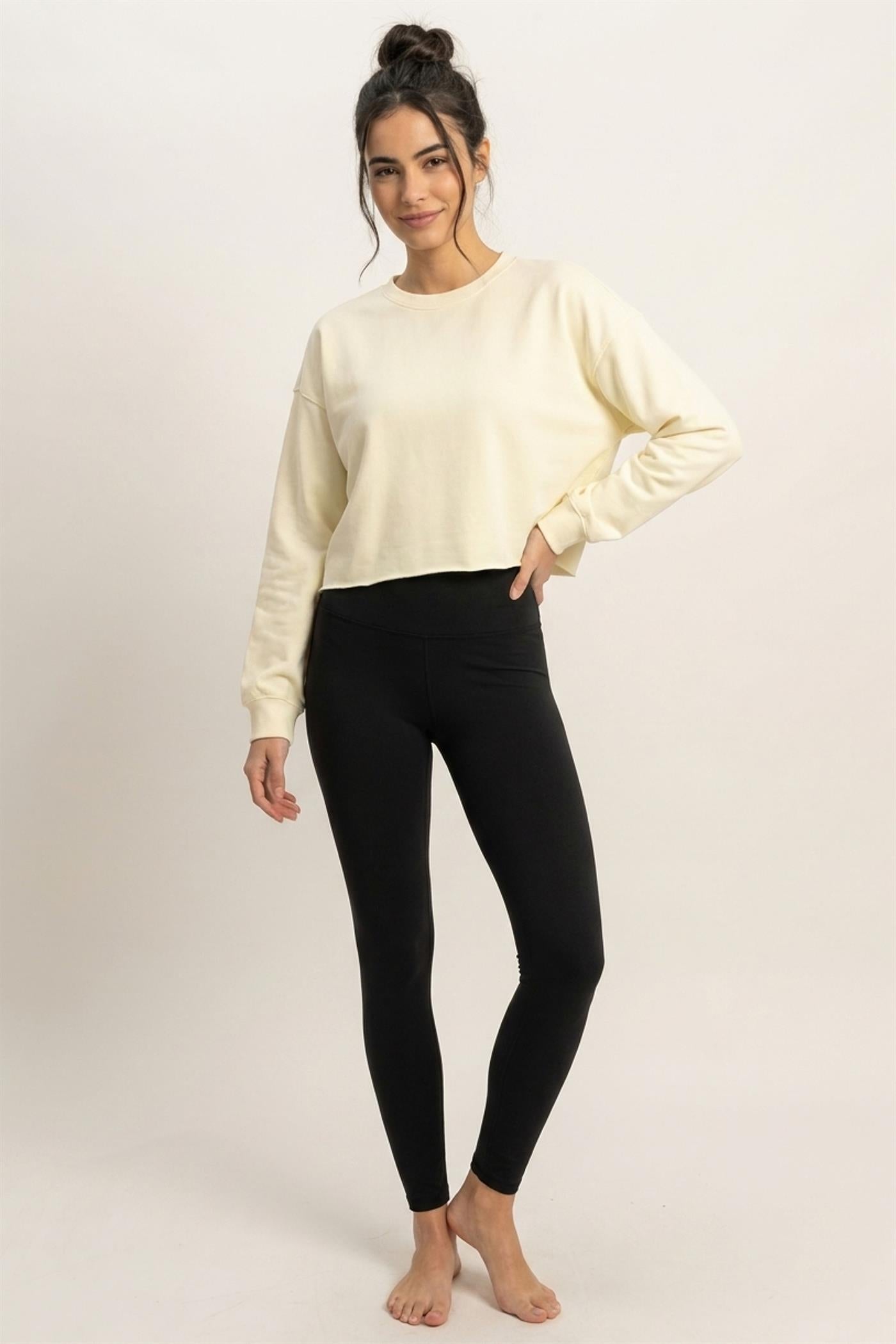 Wholesale Mineral Wash Raw Hem Cropped Sweatshirt Sweatshirts DZ26C968 CREAM DOUBLE ZERO
