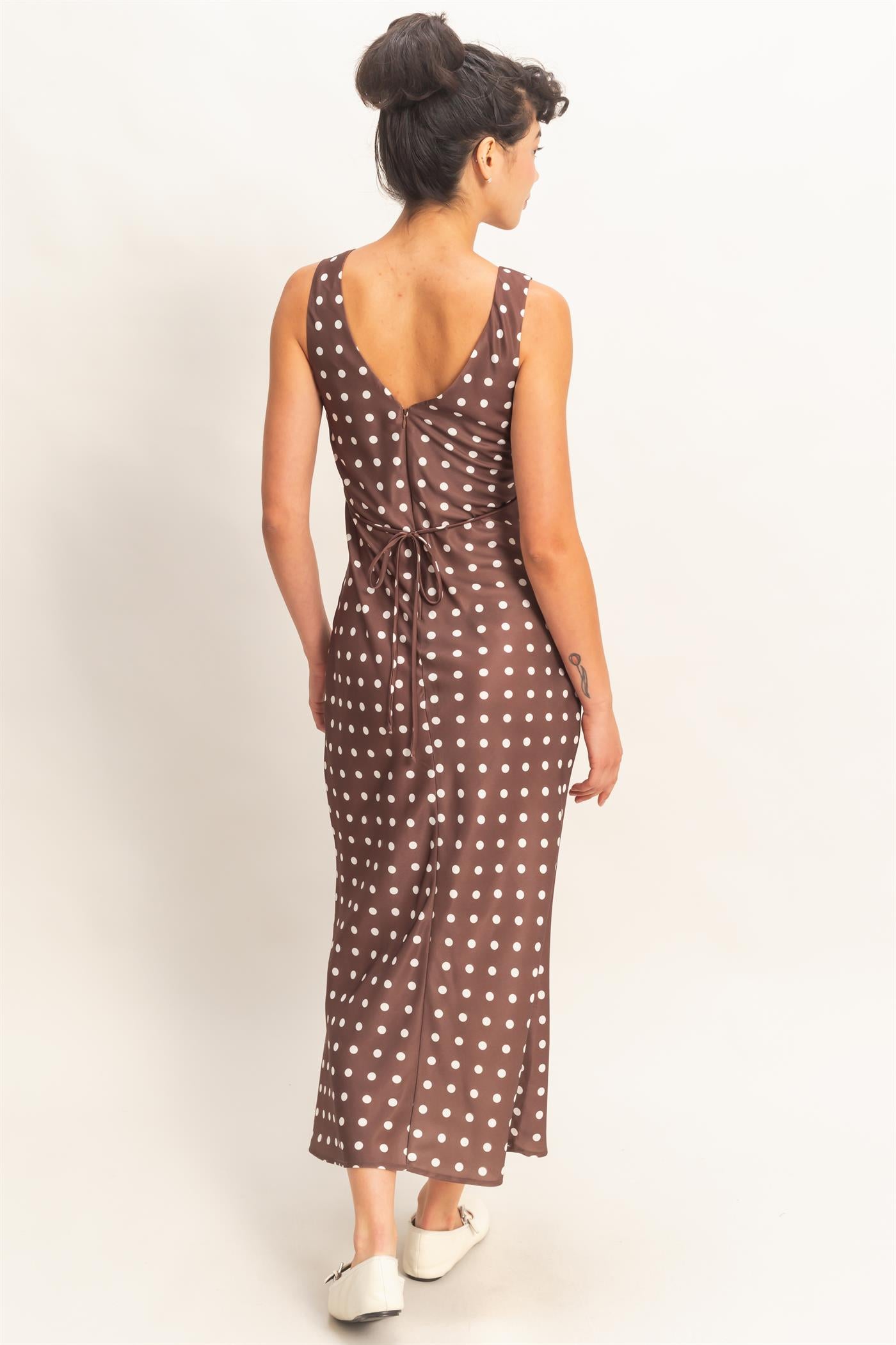 Wholesale Polka Dot Sleeveless Maxi Dress Dresses DZ25E063 CHOCOLATE DOUBLE ZERO