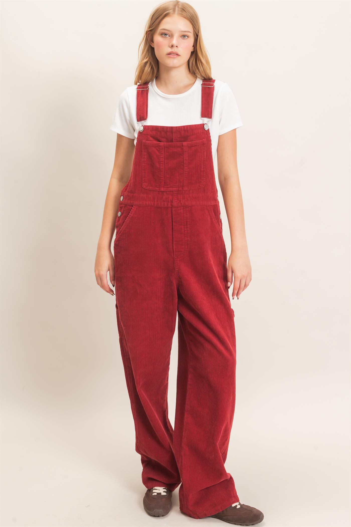 Wholesale Mineral Wash Corduroy Overalls Clothing HF26F210-D BURGUNDY HYFVE