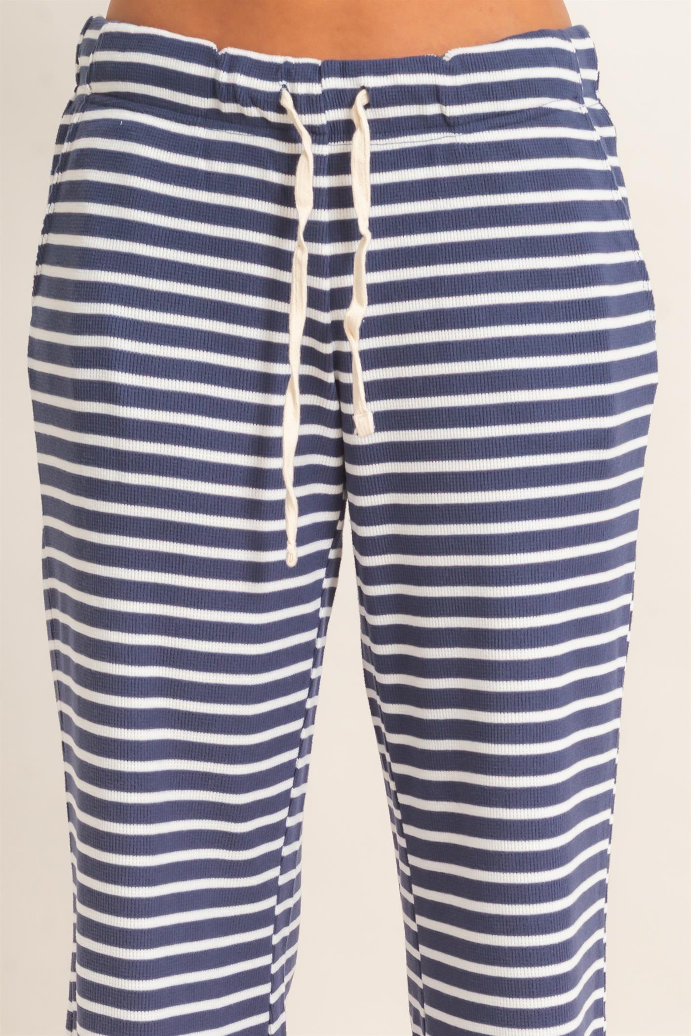 Wholesale Low Rise Striped Waffle Knit Pants Pants DZ26E553 NAVY DOUBLE ZERO