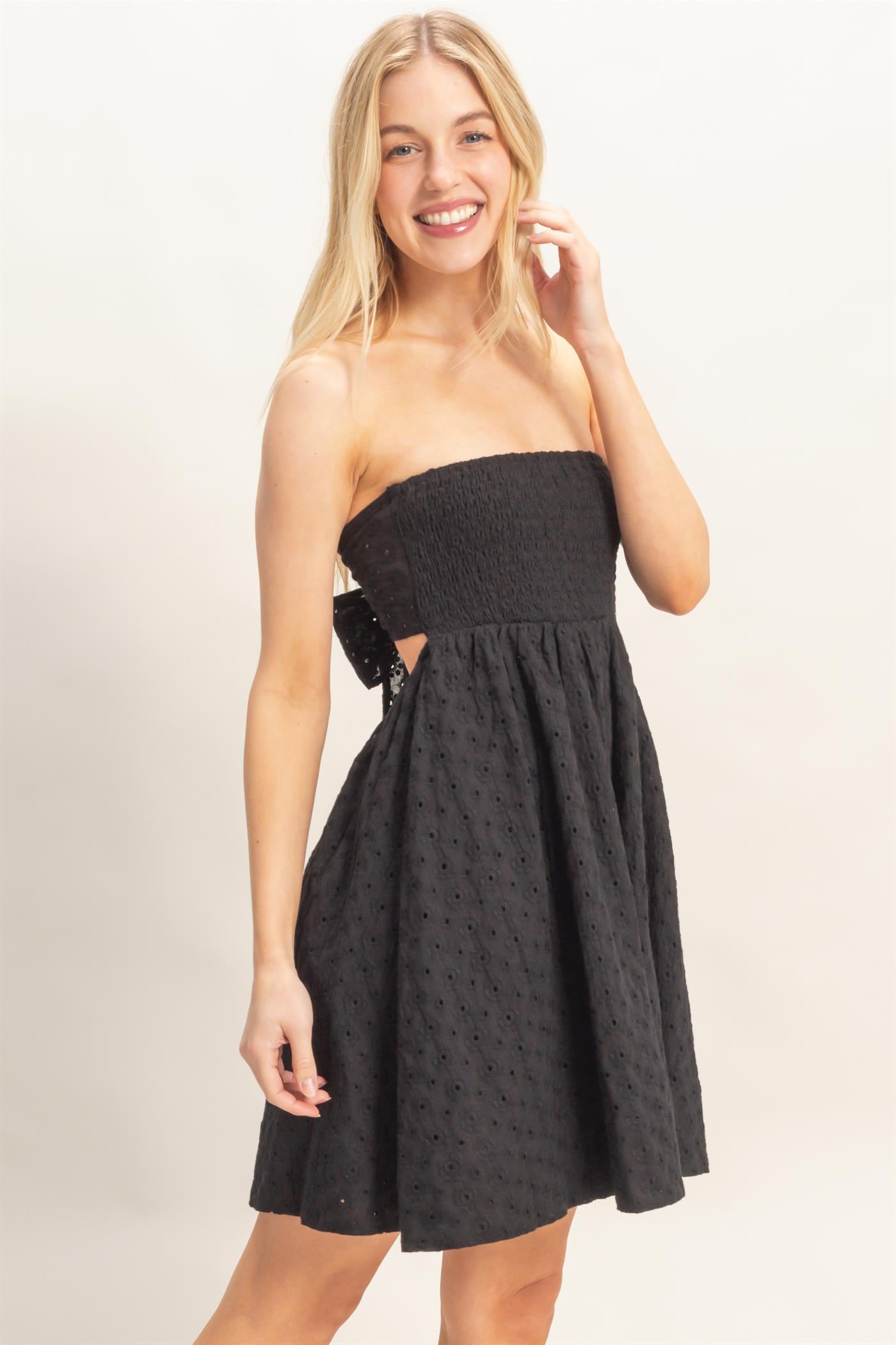 Wholesale Smocked Tube Top Dress Dresses HF26A246 BLACK HYFVE