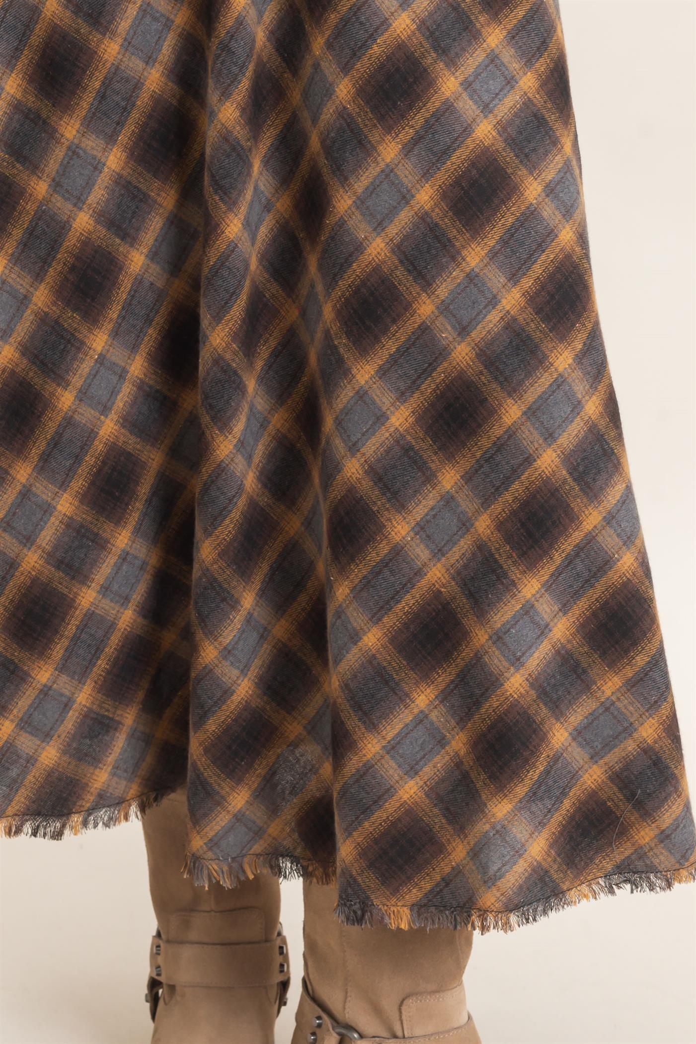 Wholesale A-Line Plaid Frayed Hem Skirt Skirts HF26E972 MUSTARD HYFVE