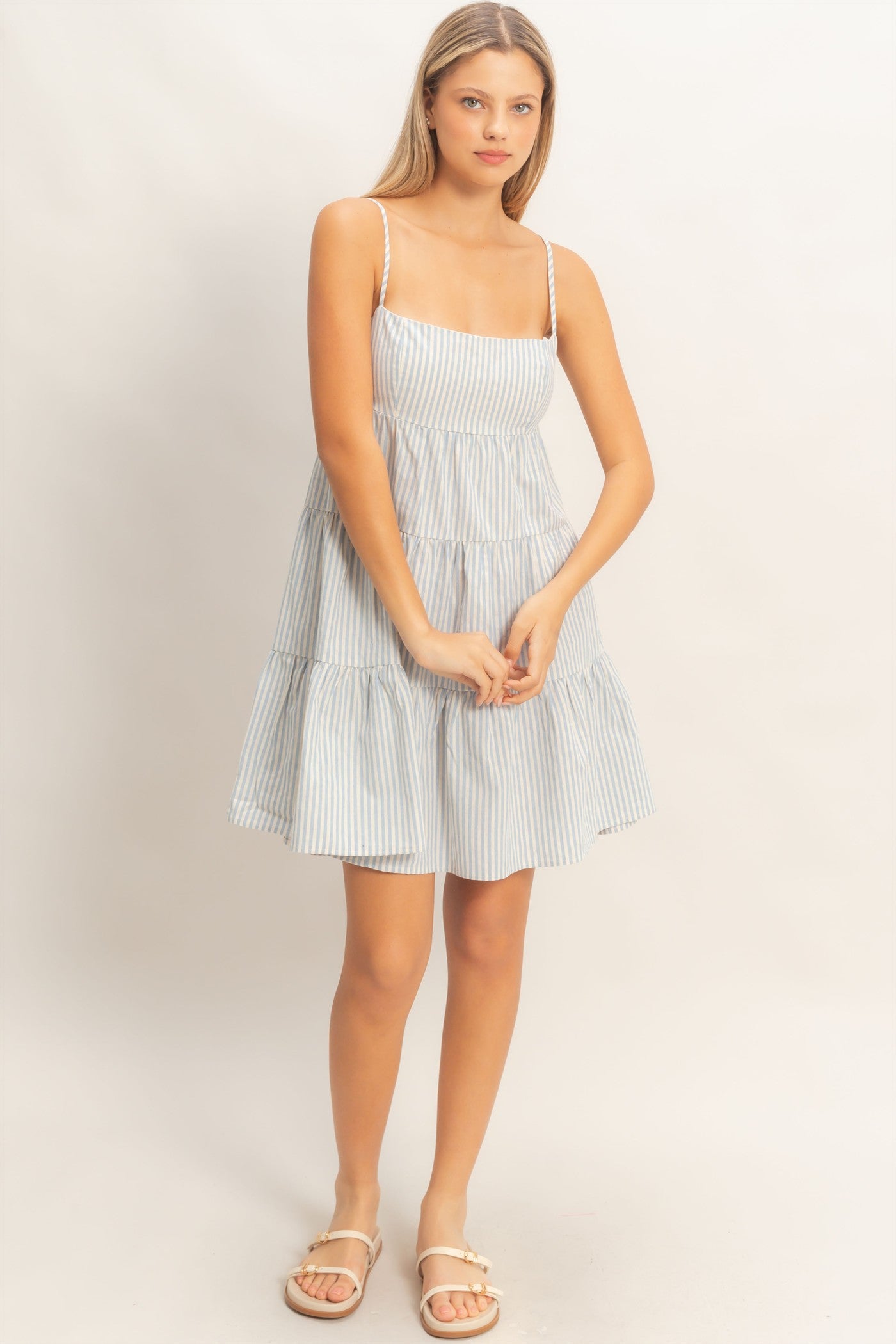 Wholesale Striped Sleeveless A-Line Dress Dresses HF26A247 SKY BLUE HYFVE