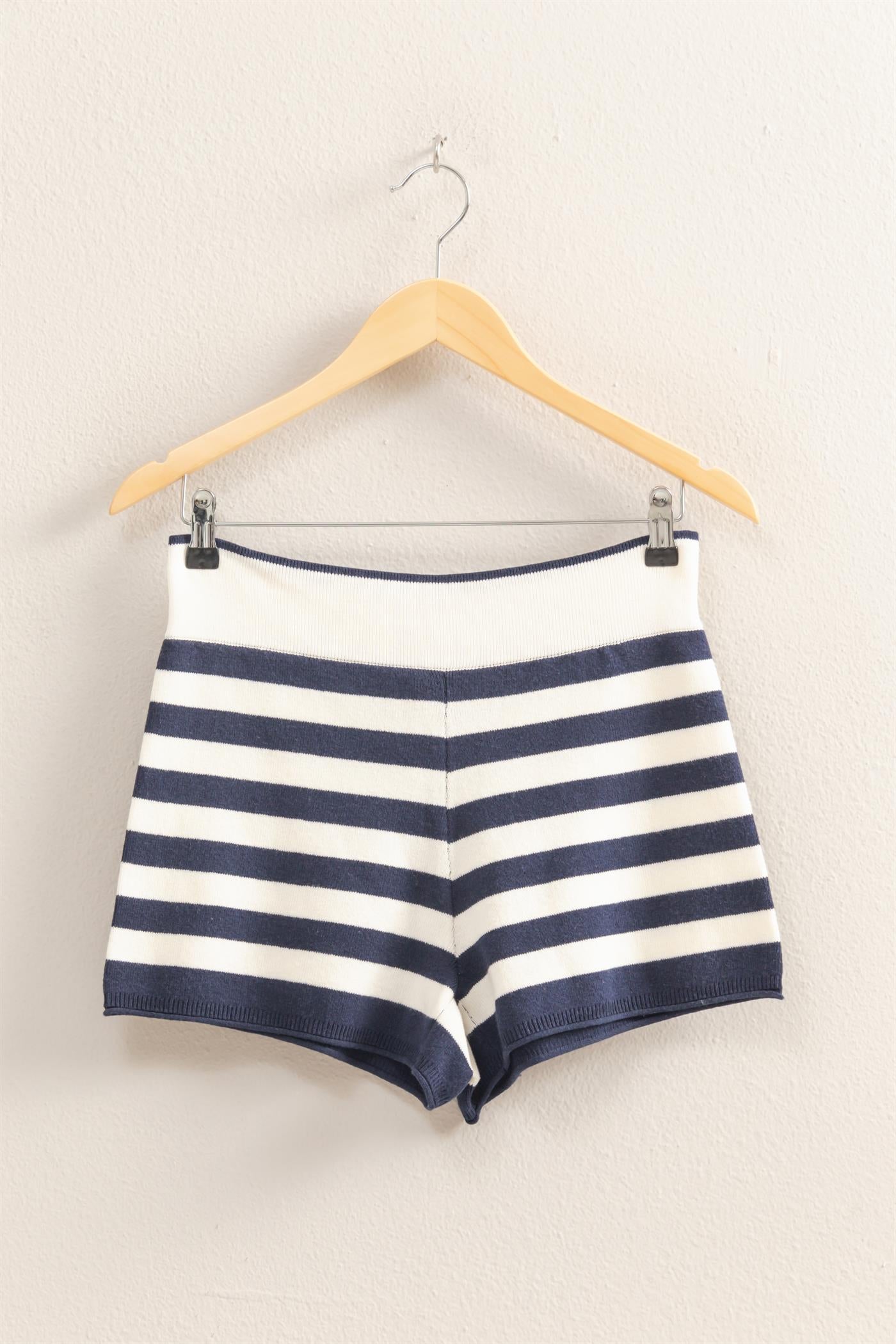 Wholesale Fitted Striped Knit Shorts Shorts DZ25A726 NAVY/CREAM DOUBLE ZERO