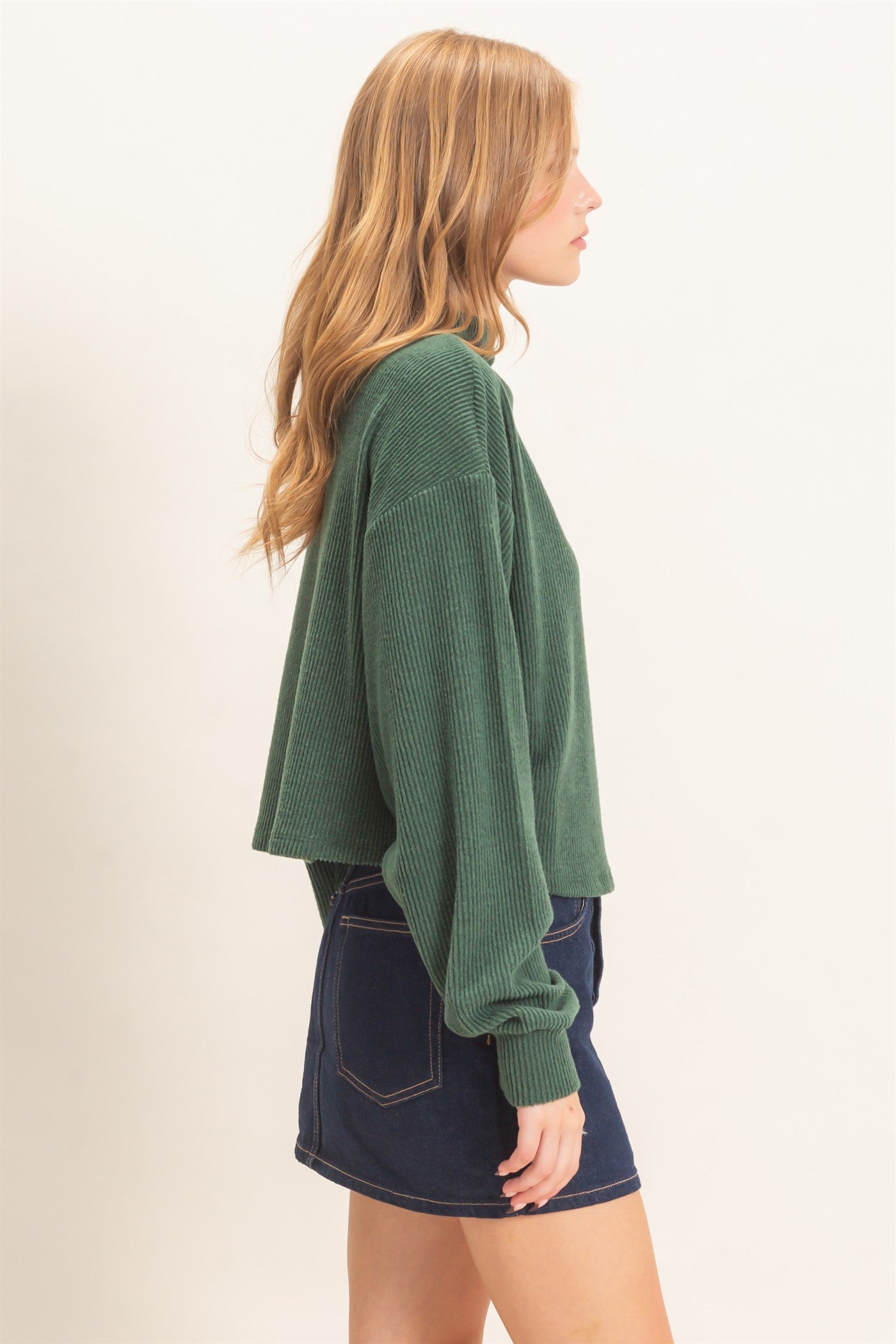 Wholesale Ribbed Mock Neck Top Clothing Tops HF26F030 GREEN HYFVE